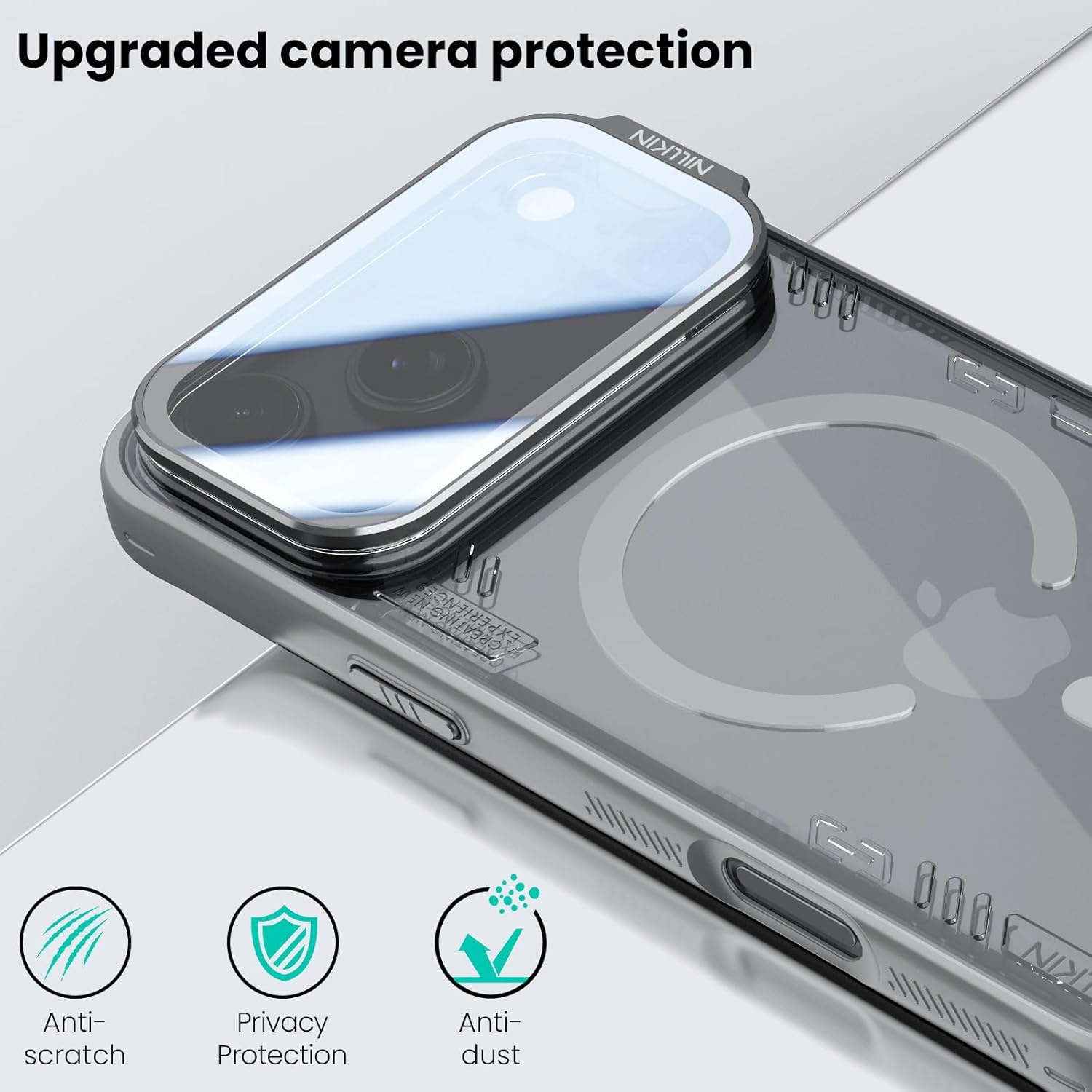 Nillkin for iPhone 17 Pro Max Magsafe Case Clear, Upgraded Full Camera Protection, Translucent & Never Yellow & Biodegradable Material, iPhone 17 Pro Max Case with Stand 6.9'', ﻿Gray