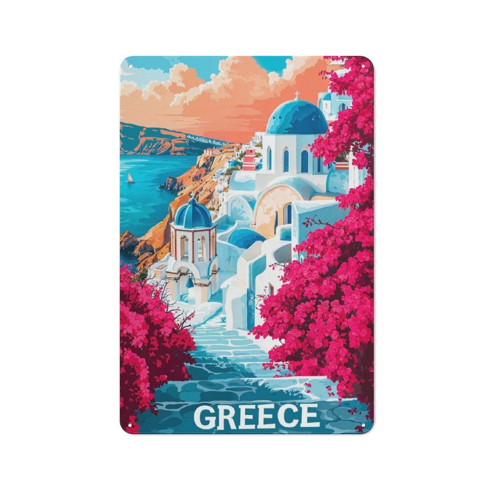 Junmoney Style-8 Greece Travel (8) Classic Metal Wall Decor 30X20cm, Metal Wall Plaque For Hobby Room, Office, Lounge Or Living Room