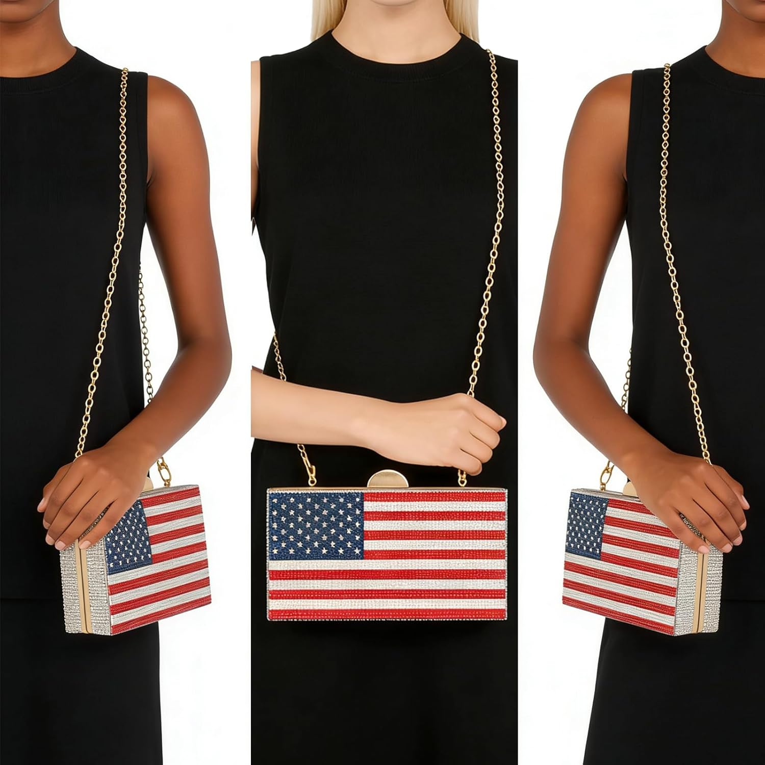 Women's American Flag Rhinestone Crossbody Evening Purse - Patriotic Red White Blue Clutch Bag for National Celebrations Evening Bag Flag Purse - Image 2