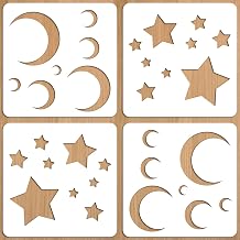 Notoke Moon and Star Stencil, 4PCS Small Plastic Moon and Star Templates for Painting Fabric Walls, Arts, Paper, Home Decoration