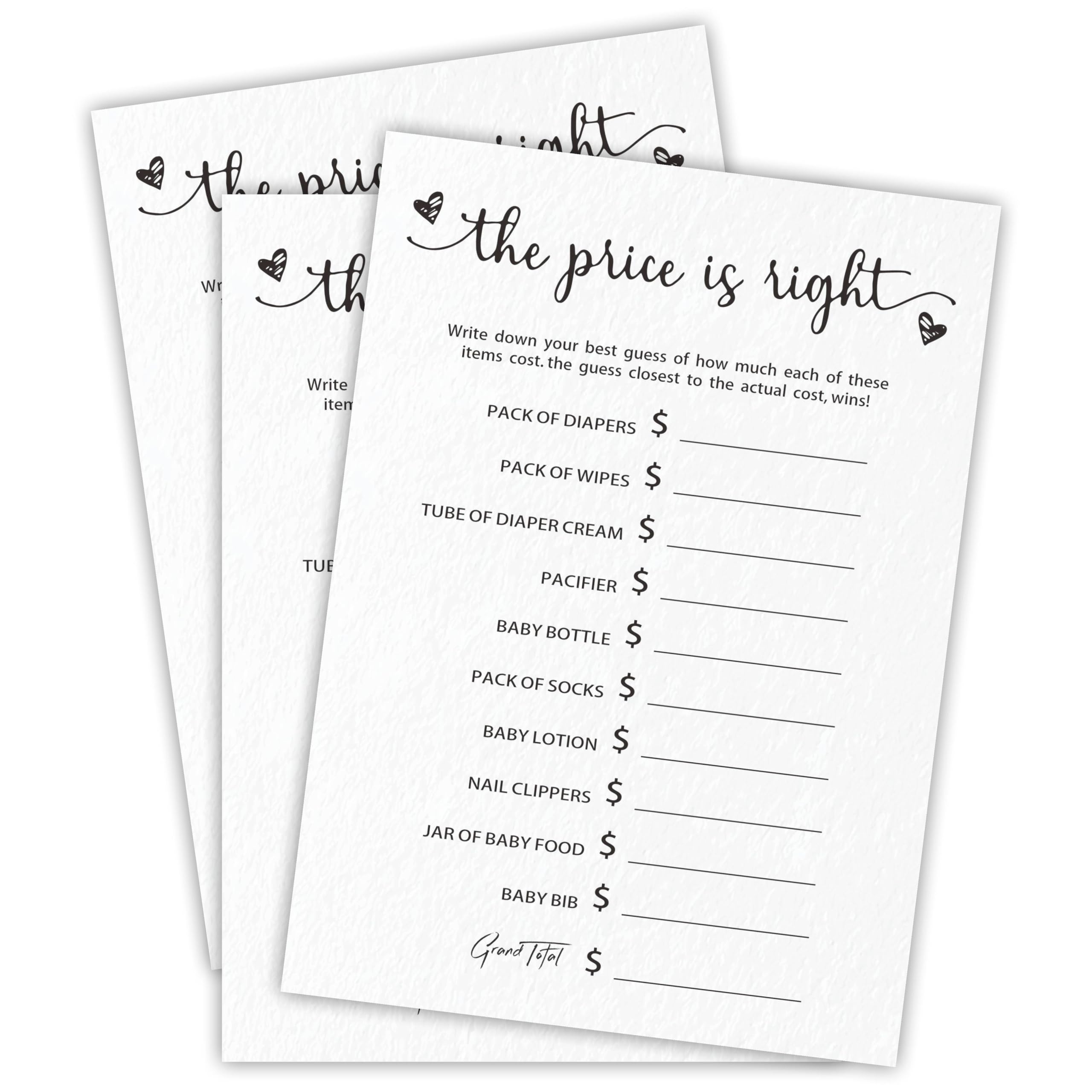 EXWBaby Shower Games, The Price Is Right, Double-sided Filling White Minimalism Game Cards, Hilarious Baby Shower Games, Baby Shower Party Supplies & Decorations, Set of 30 -A04