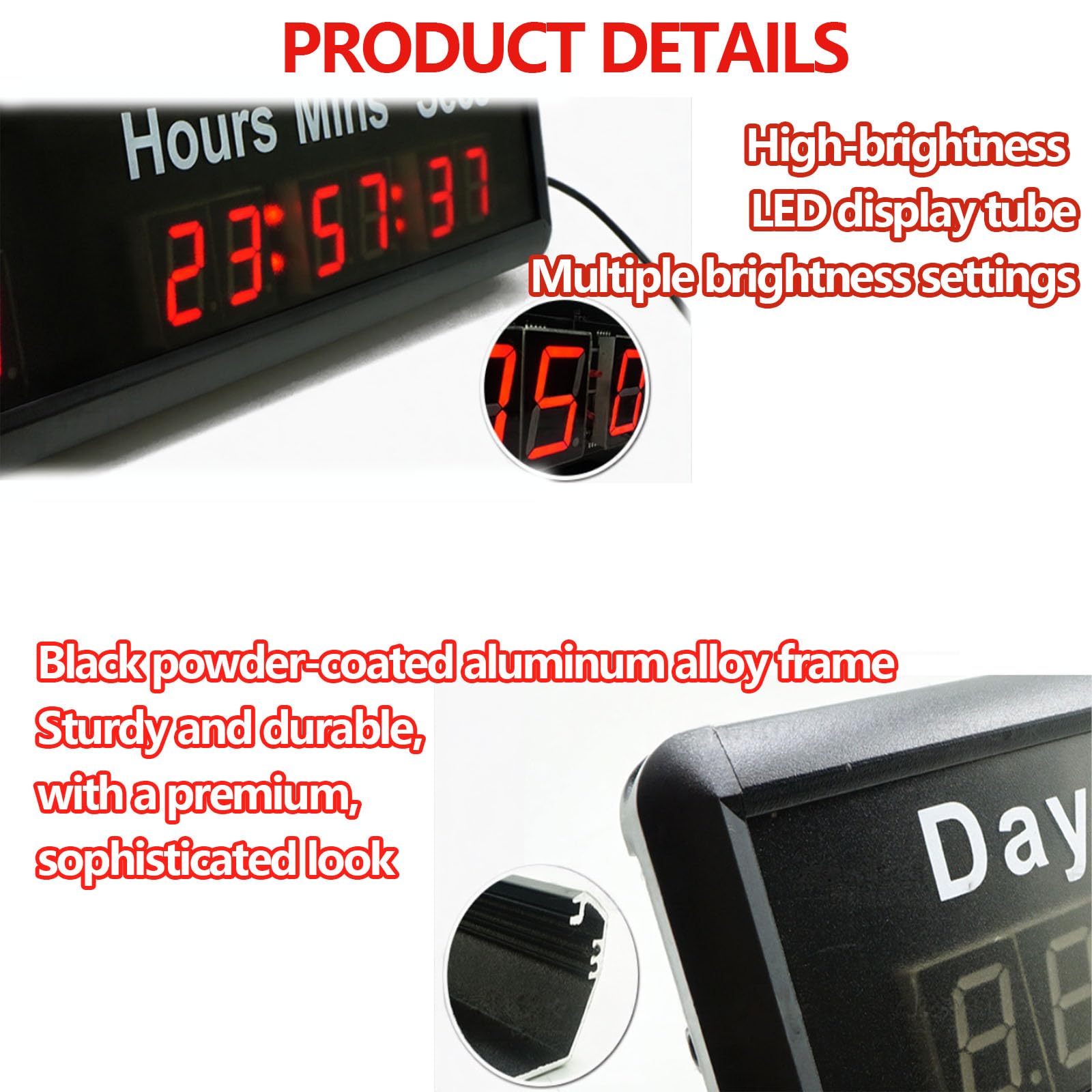Timer Digitale A Led Con Conto Alla Rovescia/avanti, Visualizzazione Di Giorni, Ore, Minuti, Secondi E Massimo Fino A 1000 Giorni, Telecomando, Luminosità Regolabile, Memoria Allo Spegnimento,