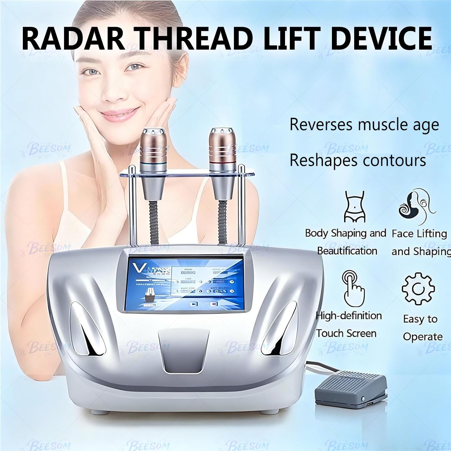 Equipo Profesional Radiofrecuencia Facial Hifu,Aparato Antiarrugas con Estructura Portátil Y Dos Asas,Reafirmación Y Lifting Integral,Dispositivo Belleza Ideal para Expertos En Estética Facial