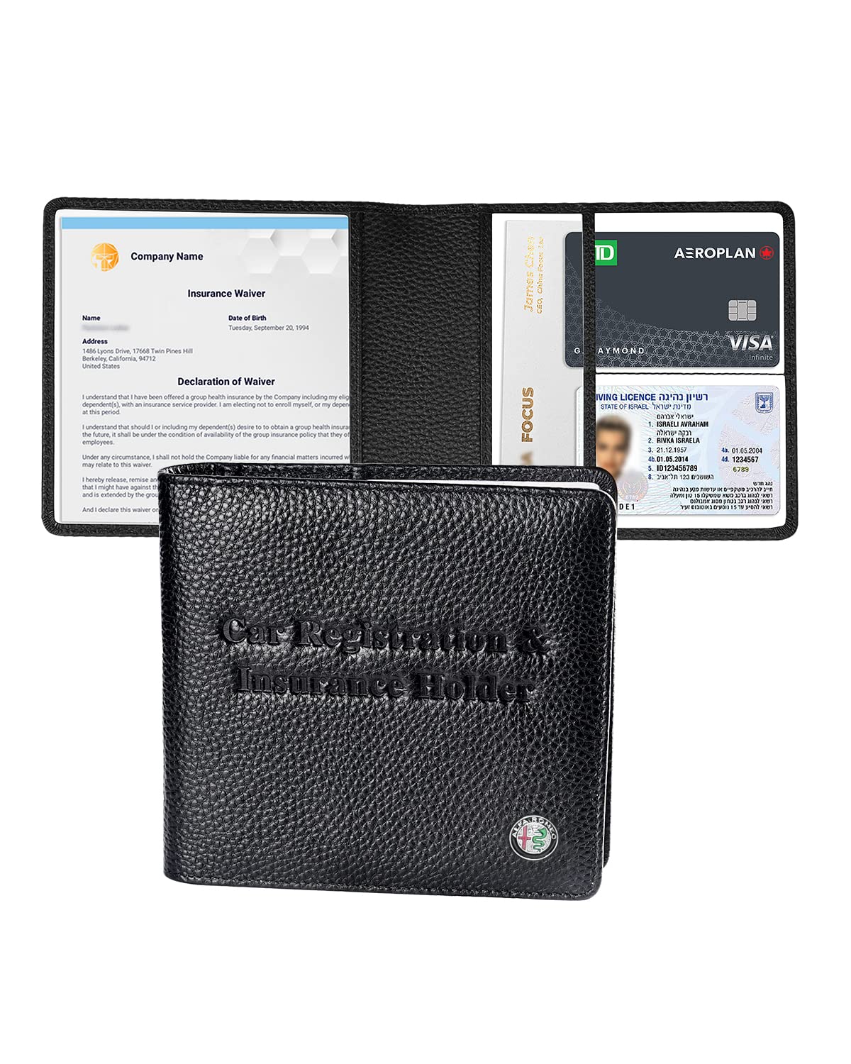 Car Registration and Insurance Cards Holder for Alfa Romeo, Genuine Leather Car Wallet Documents Holder Glove Box Organizer for Card, Driver License-Car Interior Accessories Case -Fits Men & Women