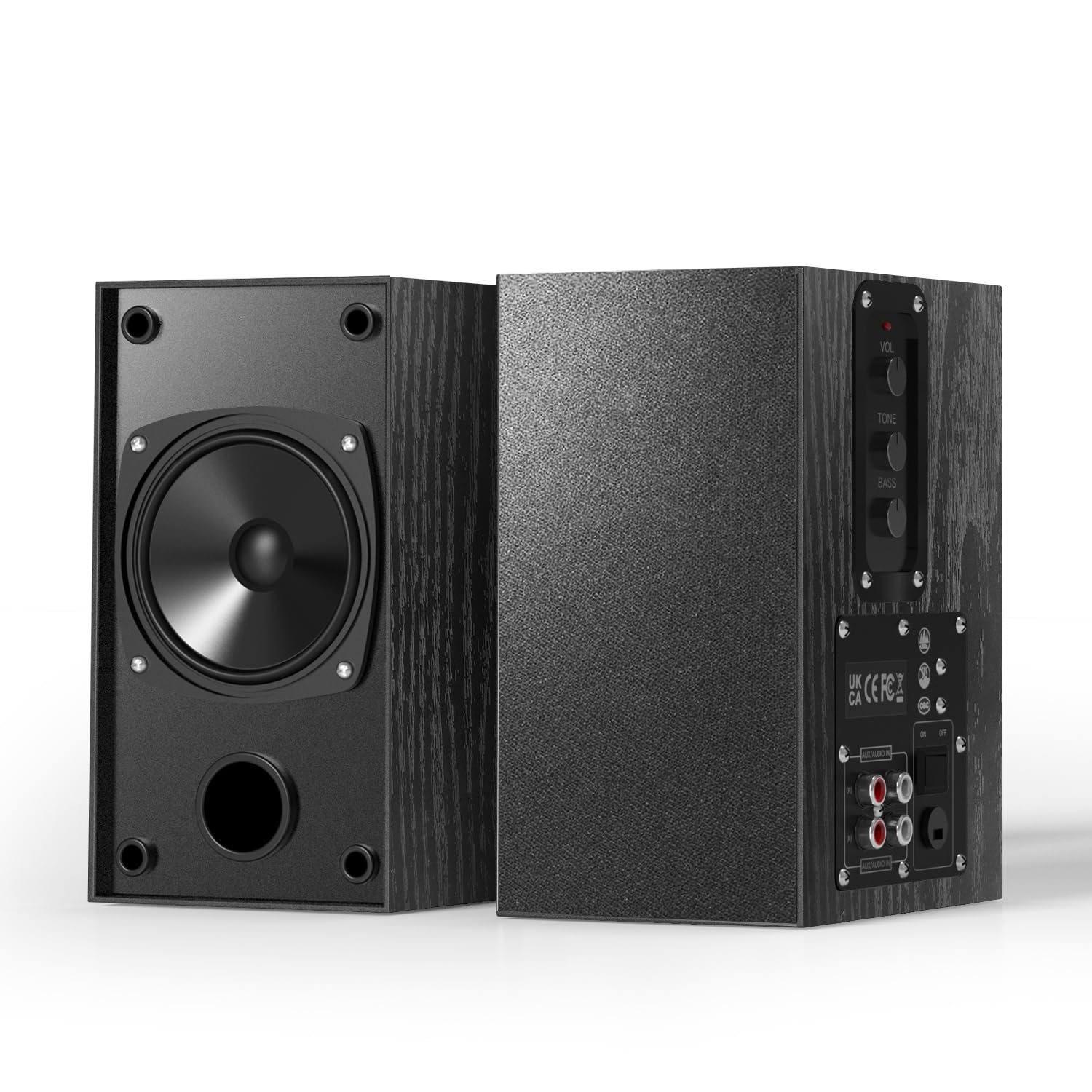 Elimavi Enceintes d'étagère actives avec woofer de 4 pouces, 3,5 mm vers RCA Aux pour platine, structure en bois, peut être monté au mur