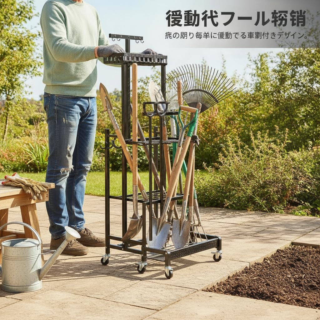 Rack Rangement pour Outils Jardin, Sans roues