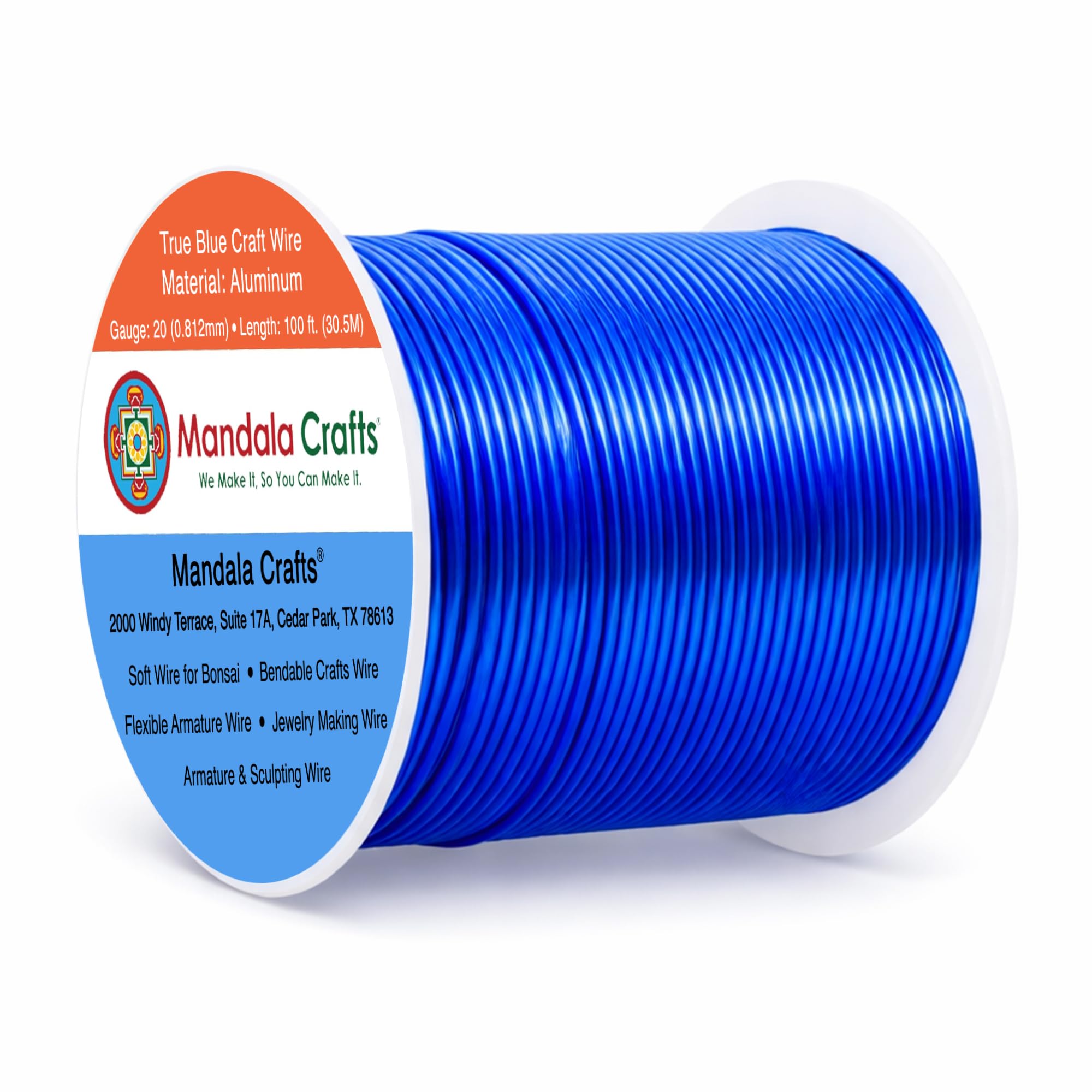 Mandala Crafts 20 Gauge True Blue Anodized Aluminum Craft Wire, 100 FT