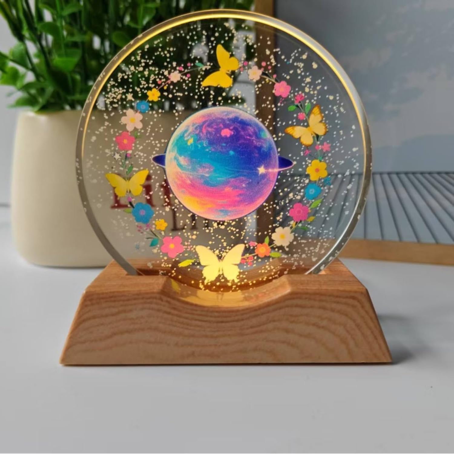 One94Store 3D Acrylic LED Night Light – Warm White & Colorful Planet, Butterfly Designs with Durable Plastic Base, Decorative Table Lamp for Bedroom, Living Room, Kids Room, Study & Home Décor Gifting