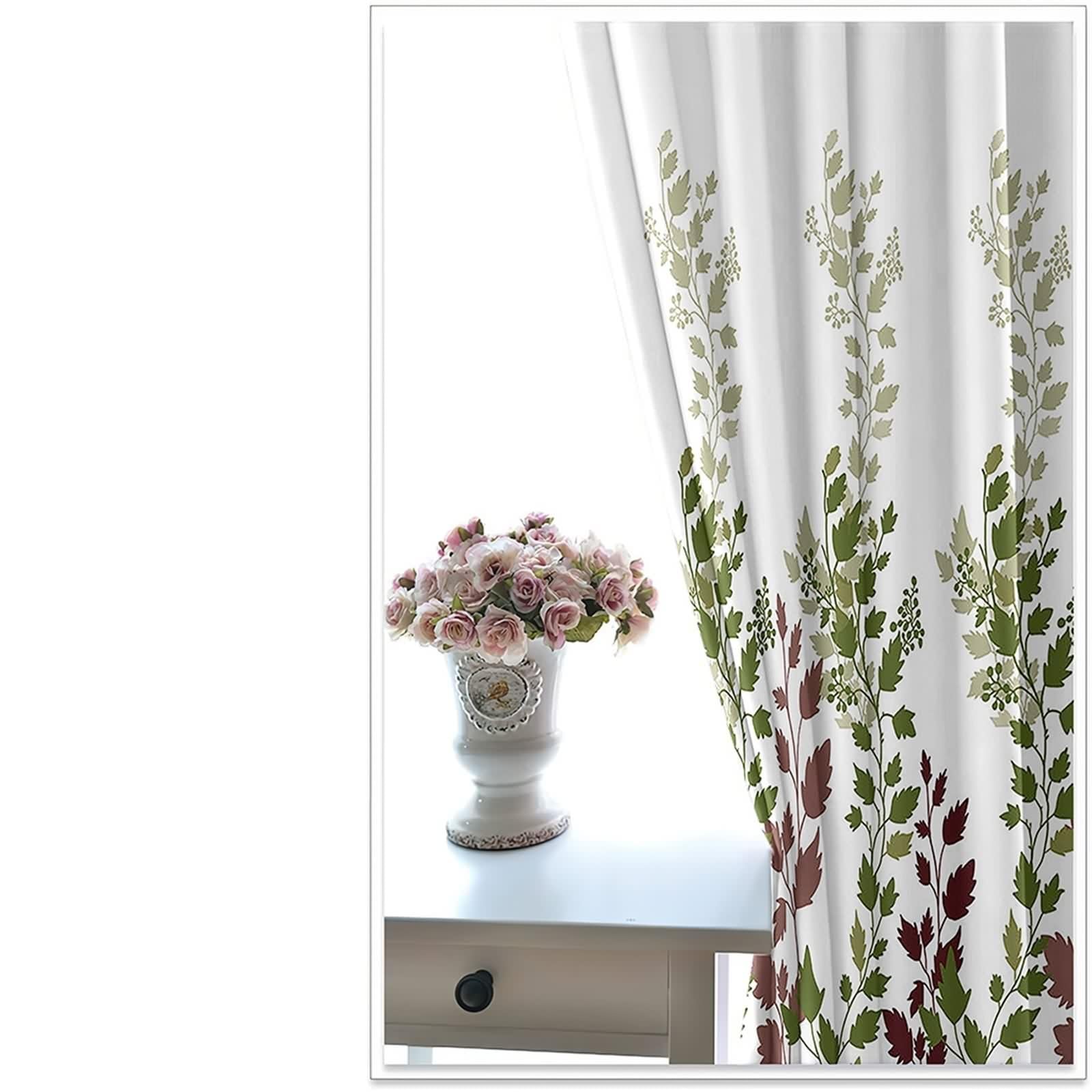 Zasłona kuchenna w stylu vintage, poliester, zielona, gałązka i wzór liści, zestaw 2 sztuk, szer. 132 x wys. 274 cm