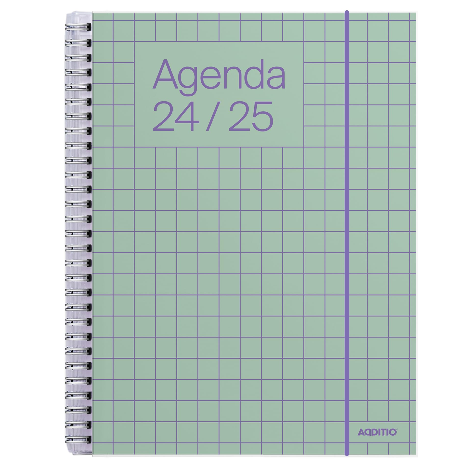ADDITIO - Agenda escolar 2024-25 | Universal | Semana vista |De septiembre 2024 a julio 2025 | 16,5 x 21,5 cm | Goma elástica | Porta-bolígrafos | Adhesivos | Español | Verde menta