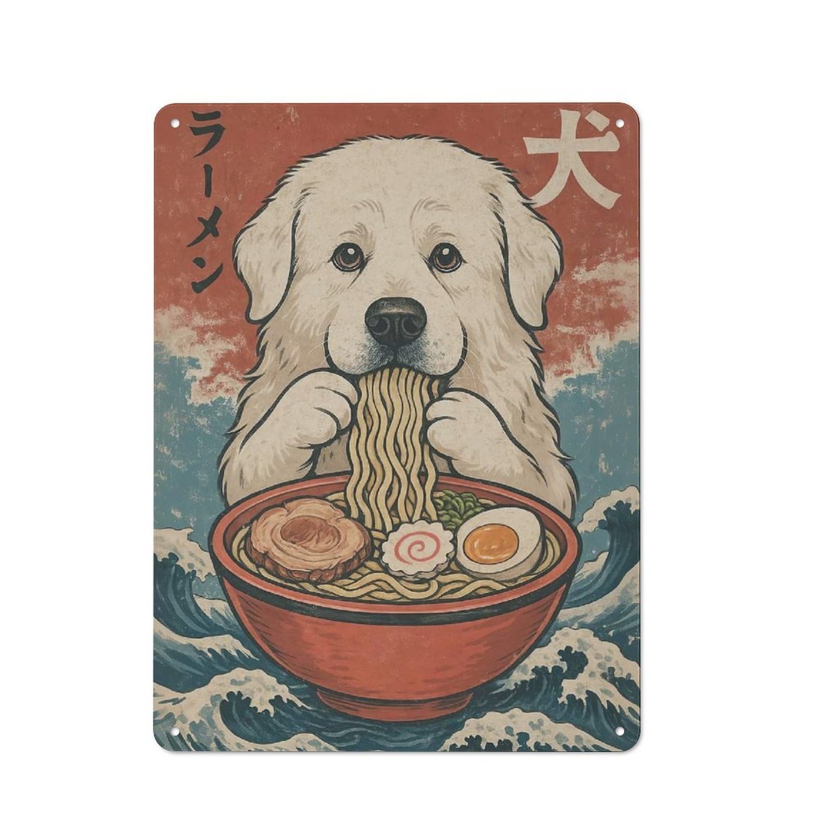 Distressed Look Great Pyrenees Ramen Decorative Tin Sign 40x30cm, Retro Room Decor for Lounge, Study, Pub Or Wall Gallery