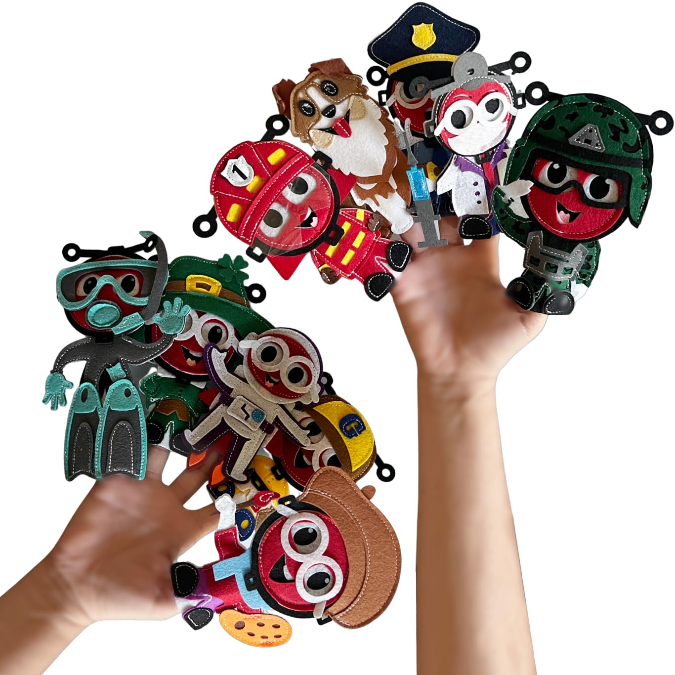 Ahvian The Creative: Finger Puppets Career-Themed (Set 12pcs) Militar, Firefighter, Policeman, Sports, Astronaut, Doctor, Diving, Artist... Aussie Dog. Educational Montessori Method Kids & Teachers