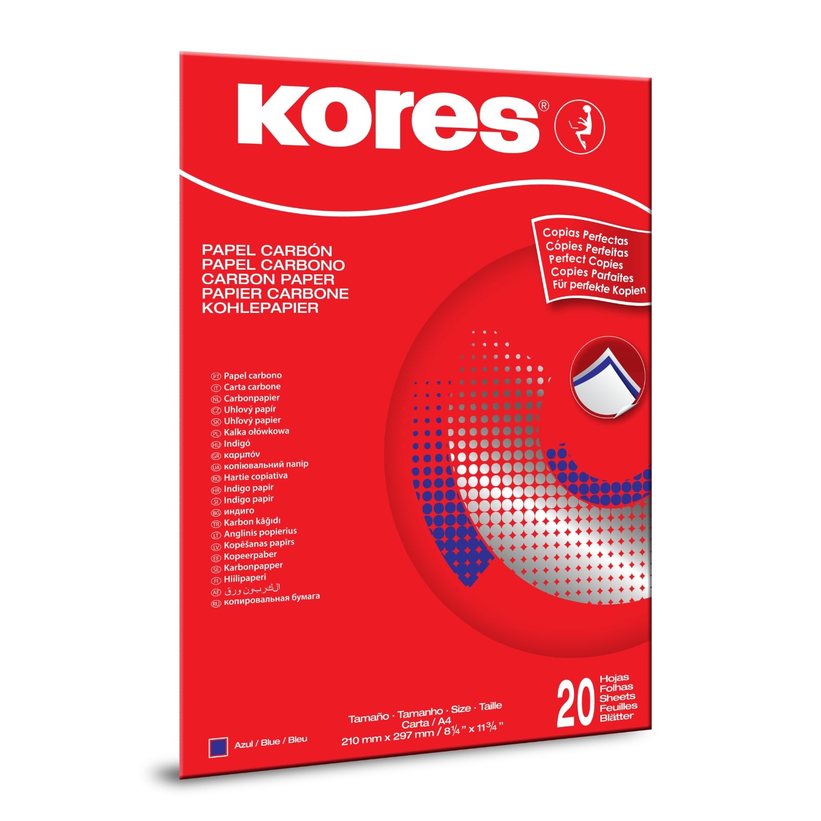Kores Carta Carbone Blu A4 21 x 29,7 cm Confezione da 20 Fogli
