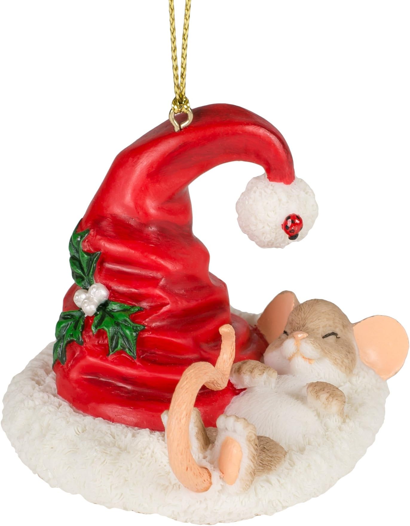 Holiday Cat Nap Mouse in Santa Claus Hat 3 Inch Resin Hanging Tree Ornament