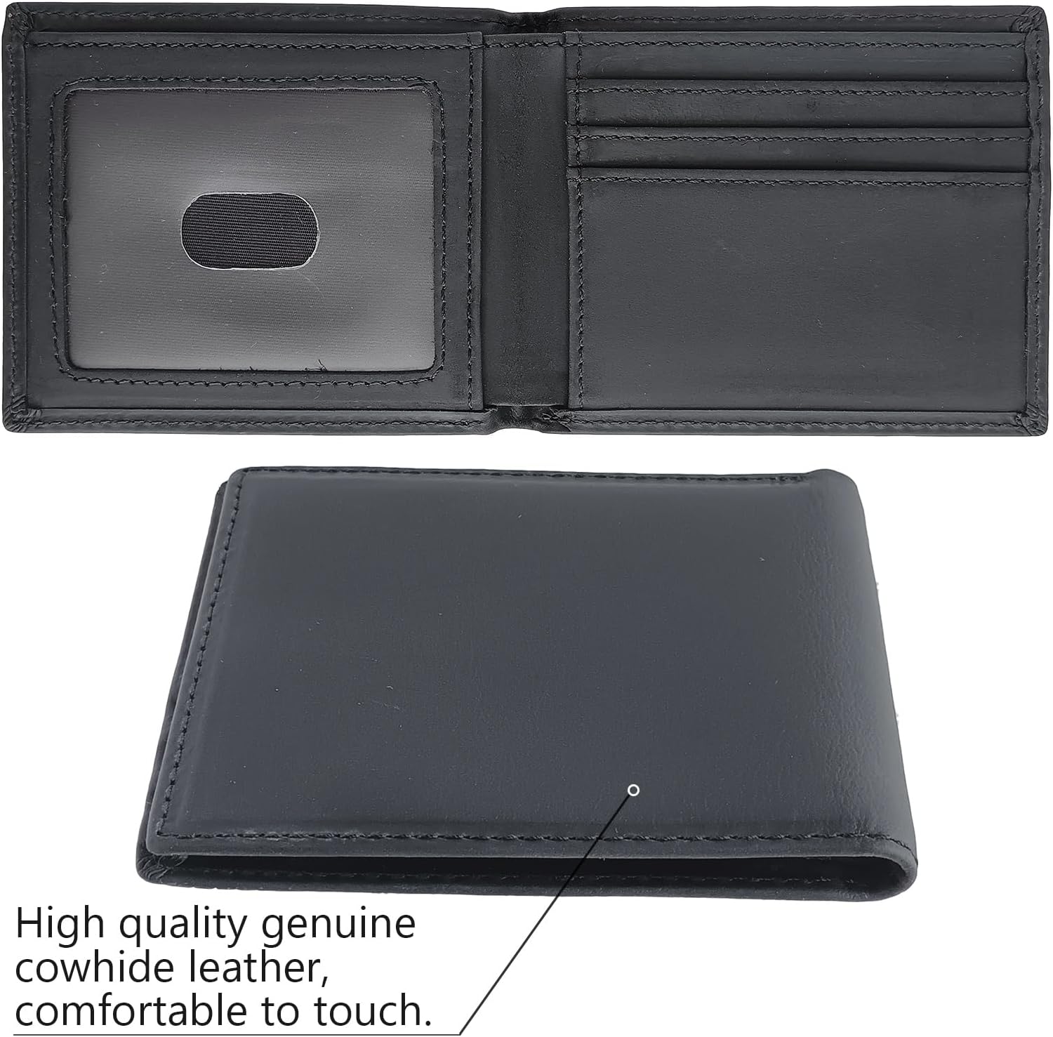 Men's Slim RFID Blocking Front Pocket Wallet | Minimalist Ultra-Thin Genuine Leather Bifold Wallet for Traveler with ID Window & Gift Box | Compact Black Credit Card Holder - Image 4