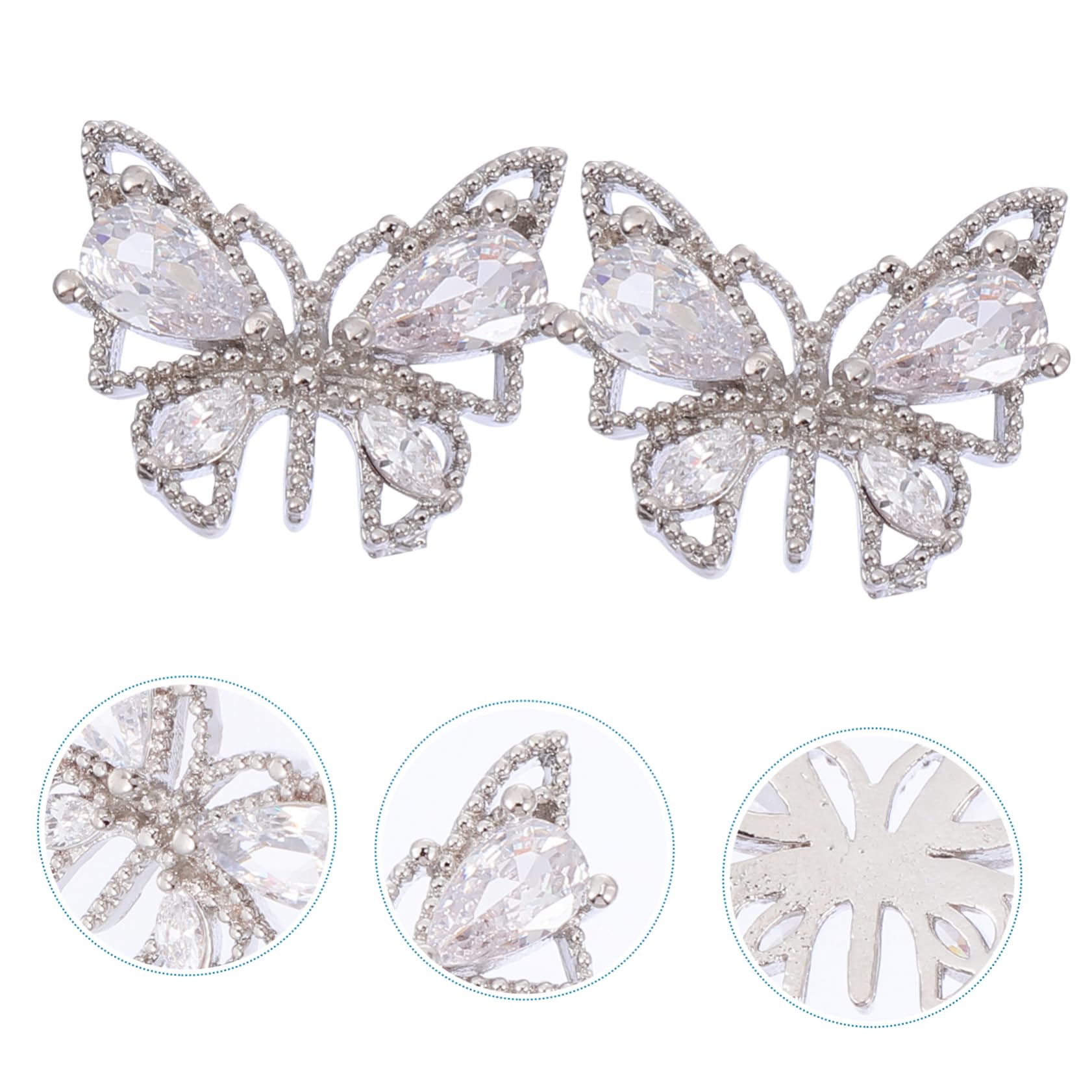 CLISPEED Elegant Zircon Nail Art Studs 3pcs Butterfly Charms Lightweight Manicure Decals for Unique Nail Decorations