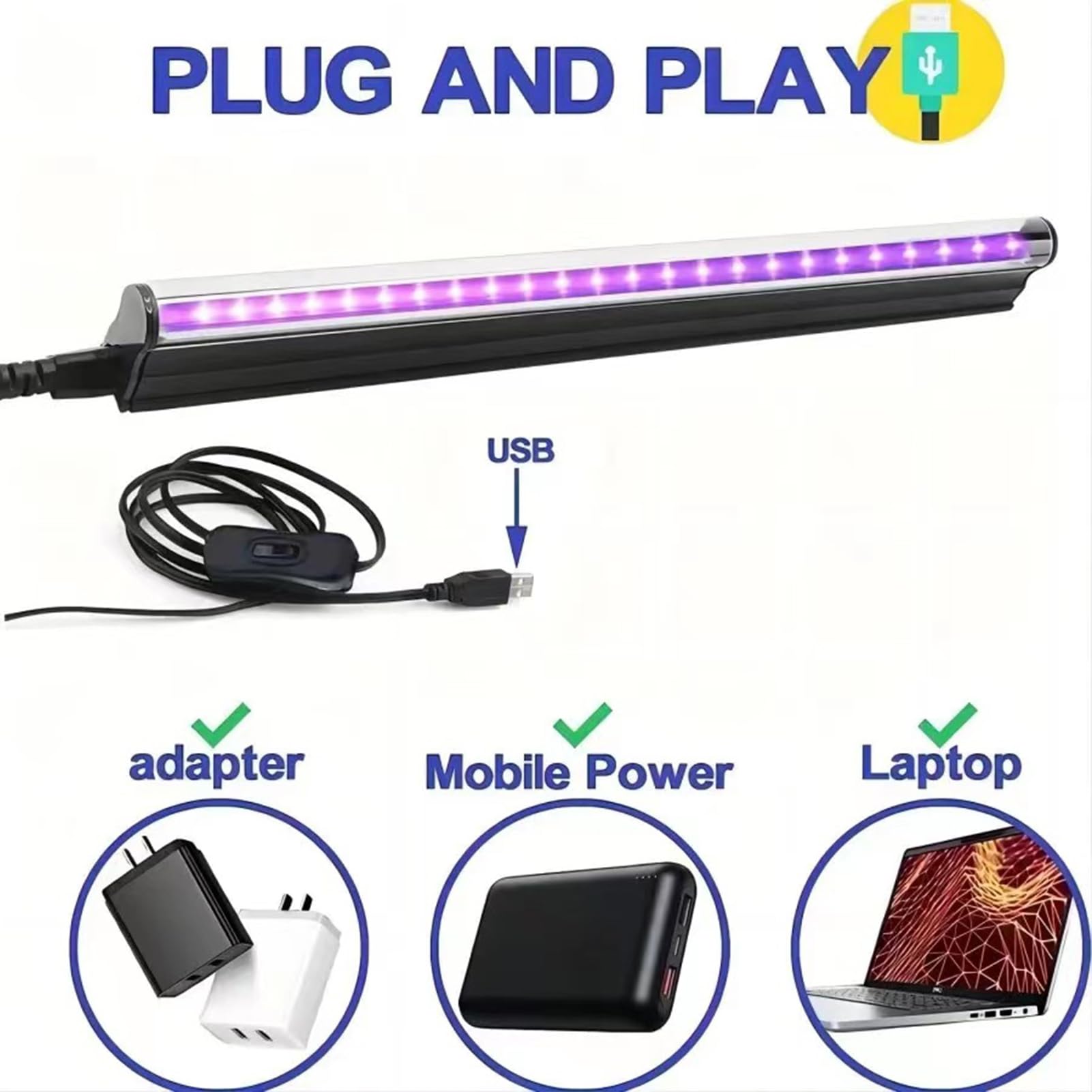 Tira de LED - 2 PCS lámparas de luz negra, tubo de luz ultravioleta ajustable con interruptor, tira de LED ultravioleta para discoteca, iluminación de escenario.