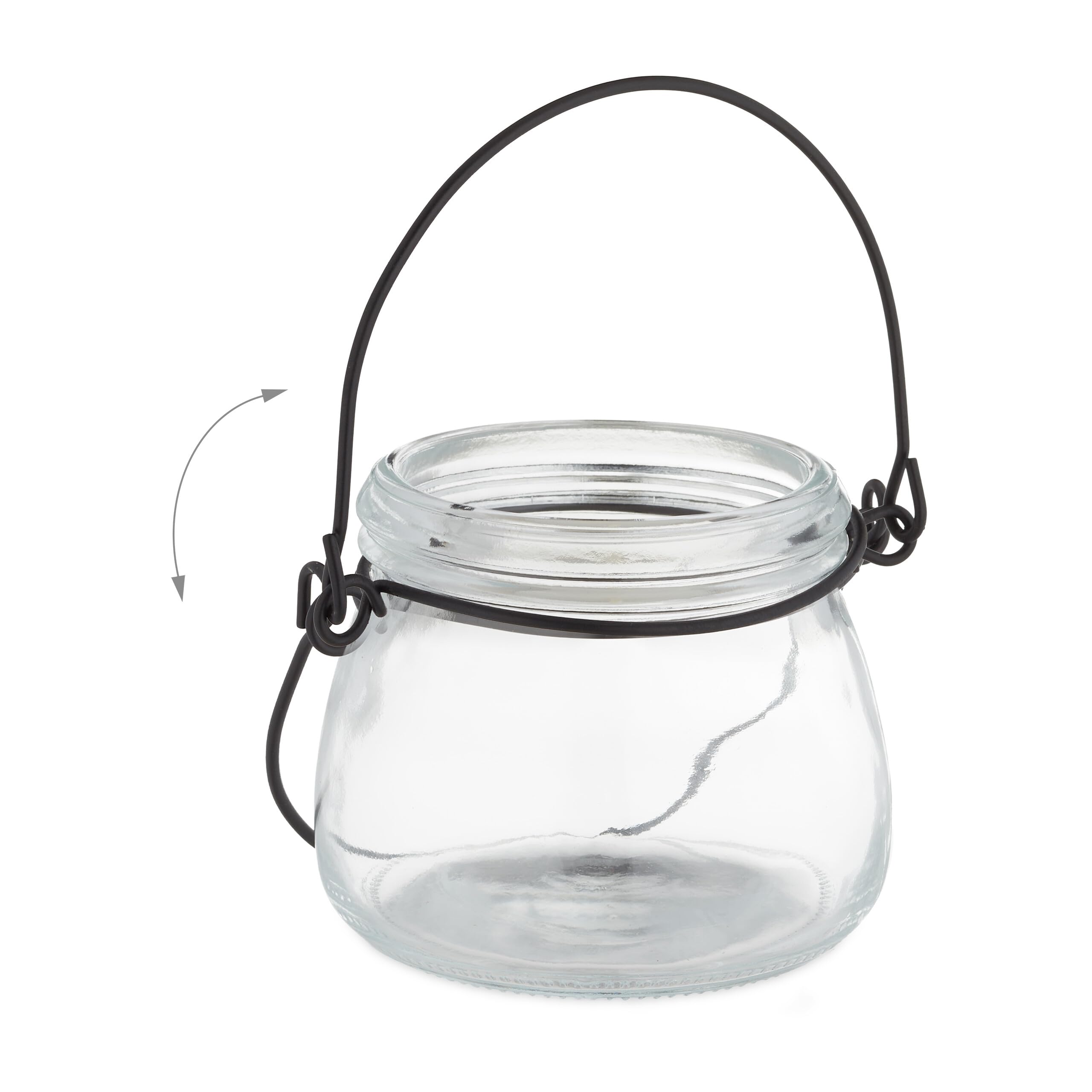Relaxdays Photophore en Verre, Lot de 12, Porte-Bougie avec Anse Noire, 3 Tailles, Rond, Transparent
