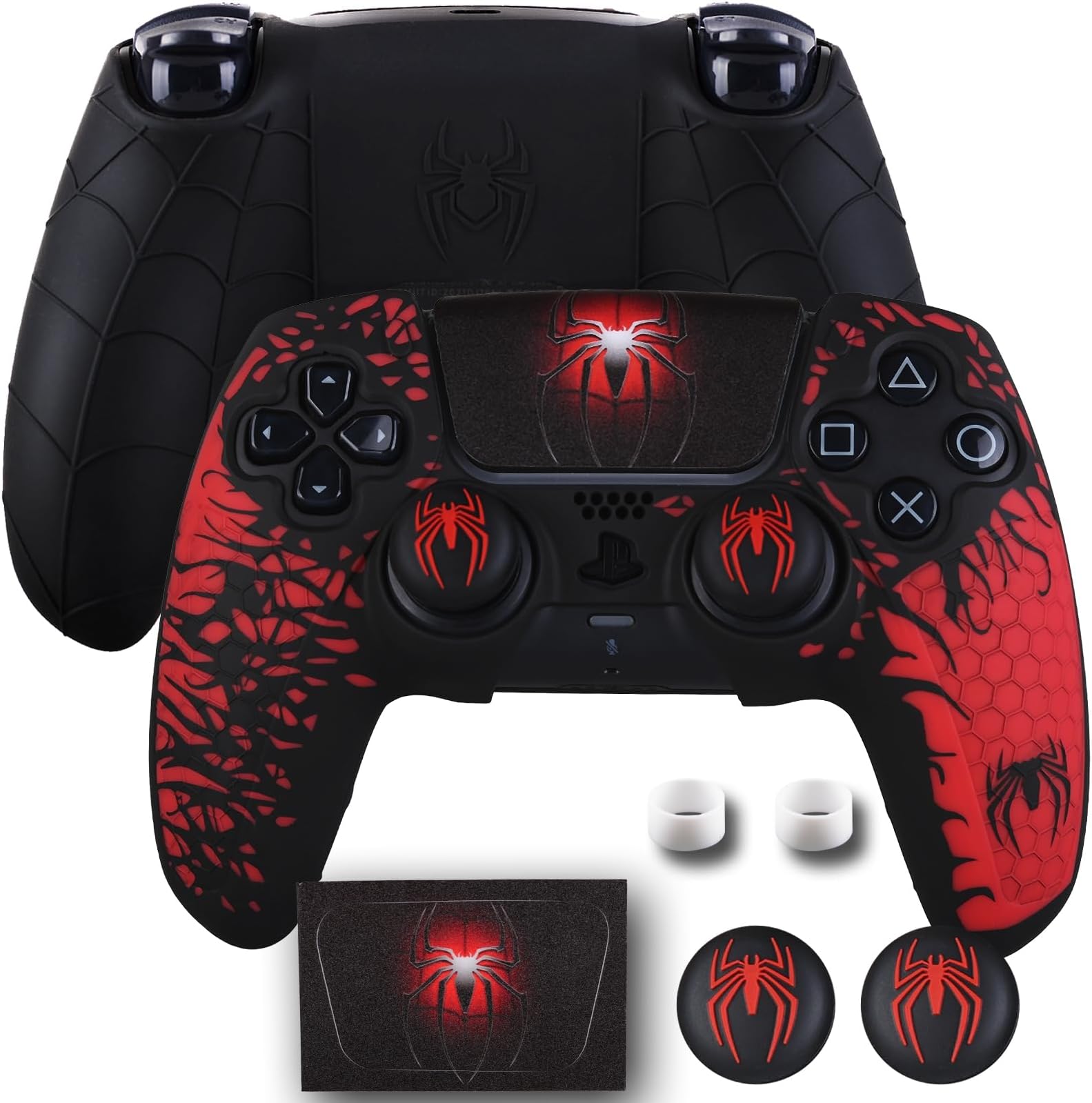 Non-Slip Silicone Cover for PS5 Controller with Thumbstick Caps * 2 & Sticker * 1 Spider Theme