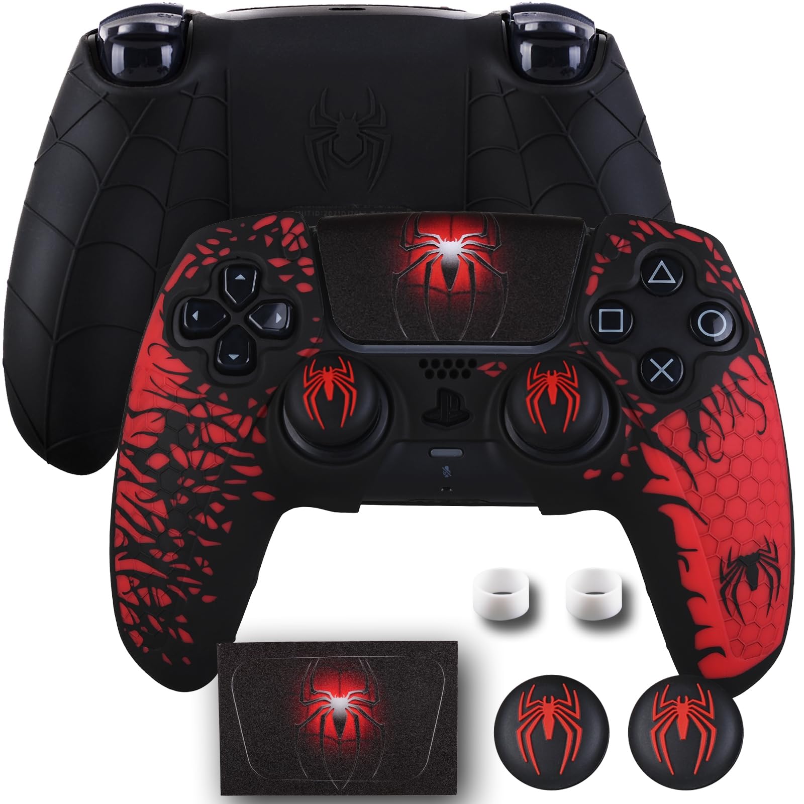 Cover in silicone antiscivolo per controller PS5 con tappi per levette * 2 & adesivo * 1 tema ragno
