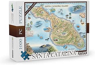 Santa Catalina Island Map Cardboard Jigsaw Puzzle - 1000 Pieces, Hand-Illustrated - Educational, Family Activity, Ages 7+, Includes Poster - 25.4 x 19.8