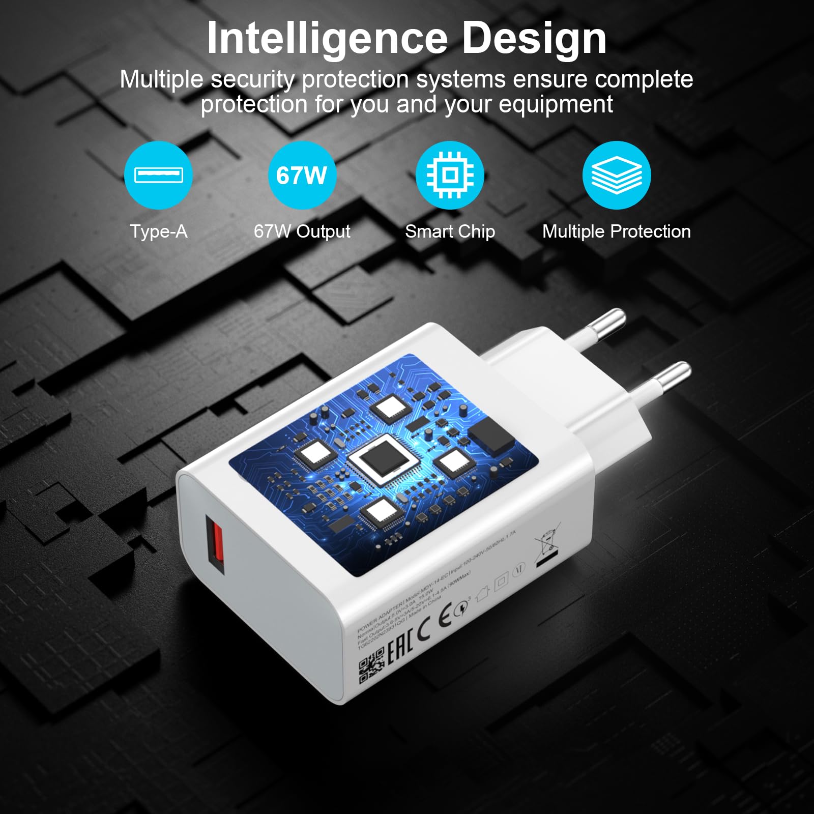 Jippofu Chargeur USB C 67W Turbo Pour Xiaomi/Redmi/POCO - Câble 1m Inclus - Rapide Et Compatible