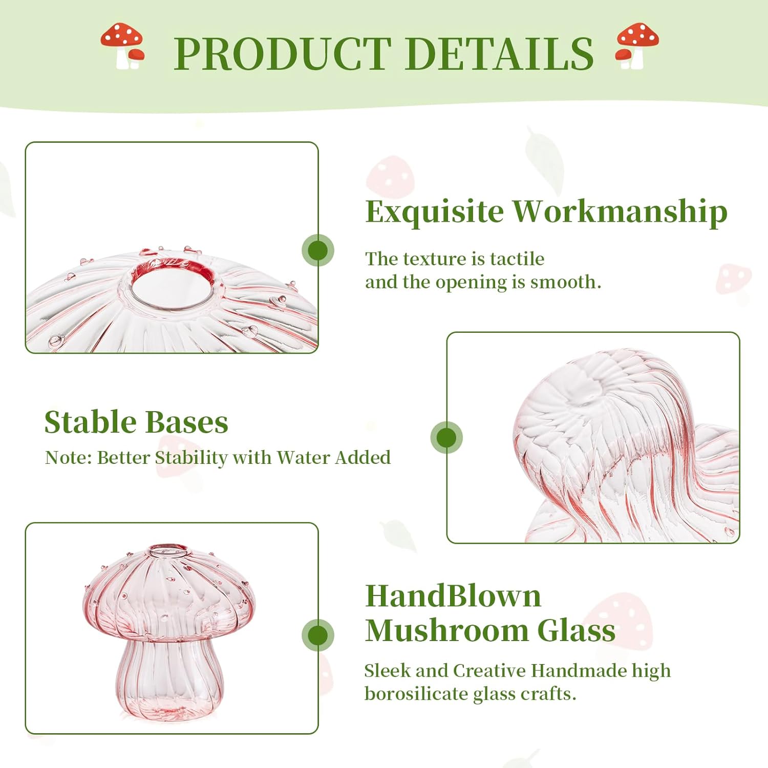 Glasseam Mushroom Propagation Vase, Colored Flower Vases Decorative Set of 10, Unique Small Glass Vases for Flowers,Aesthetic Mini Cute Vase Decor, Hydroponic Bud Vase for Bedroom Bathroom Kitchen