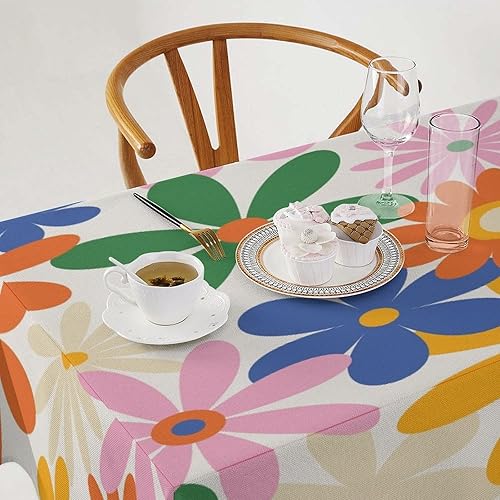 Miniatura 479 de Mantel floral hippie, diseño retro de los años 70, naranja, rosa, azul, floral, bohemio, estampado estético de margaritas, para fiesta, picnic