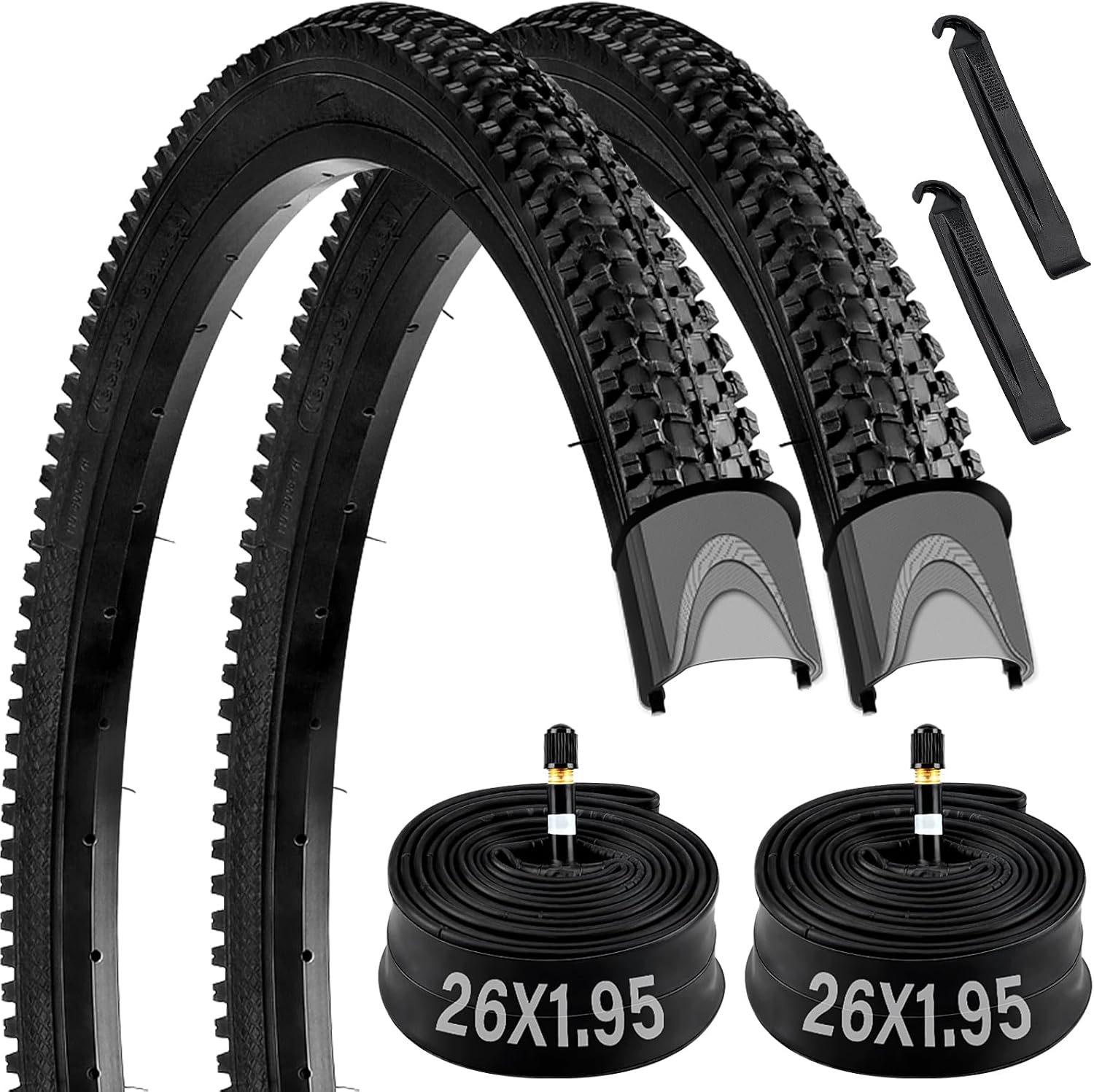 26" Bike Tire, 2 Pack 26x1.95 26x2.125 Bike Tire with Schrader Valve, Bicycle Tire and Tube with 2 Tire Levers, Folding Mountain Bike Tire for 26 x 1.95/2.0/2.1/2.125/2.25 Bicycle Tires and Tubes