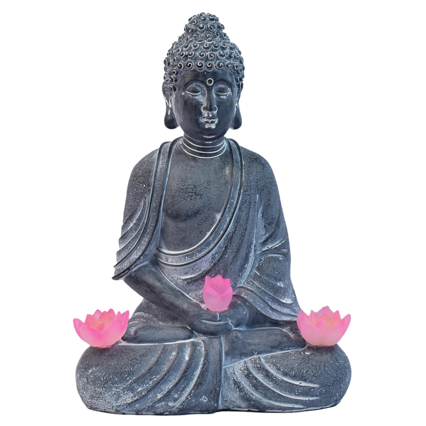 Bonalake Buddha Statue Outdoor, Zen Garden Decor with Solar Powered Lotus Flower Light, Solar Garden Statues for Patio, Yard, and Home