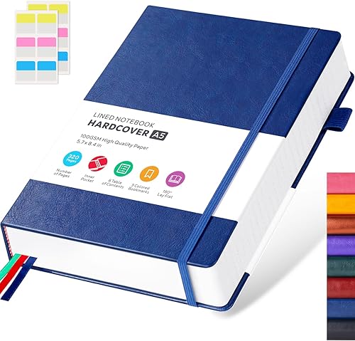 Miniatura 1 de Cuaderno grueso, cuadernos A5 de cuero, con rayas universitarias, 320 páginas, cuadernos de papel rayados, cuaderno de tapa dura para escribir