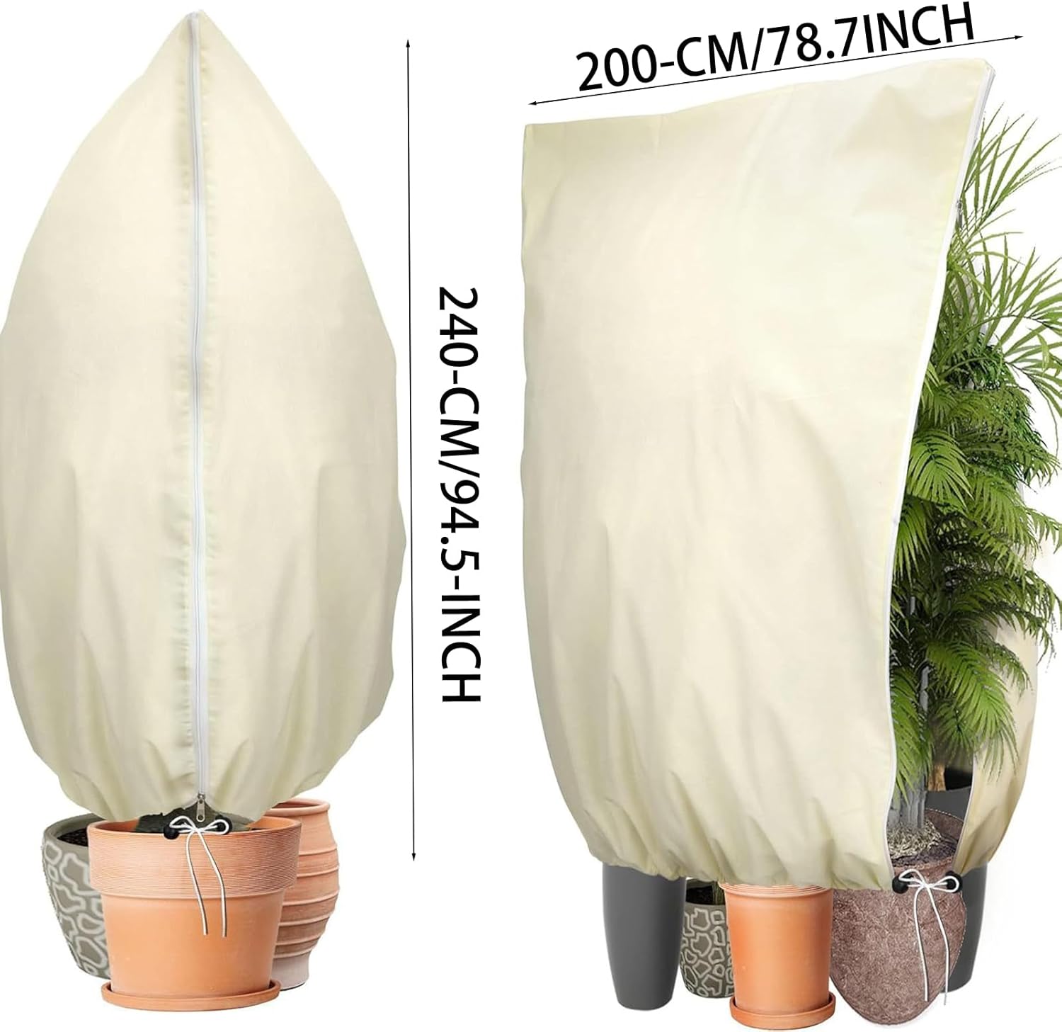 Winter Plant Covers Freeze Protection, 78.7 * 94.4inch Plant Covers for Winter, with Zipper and Drawstring, Suitable for Plants,Fruit Trees, Shrubs, and Potted Plants 78.7×98.4 INCH 1Pack