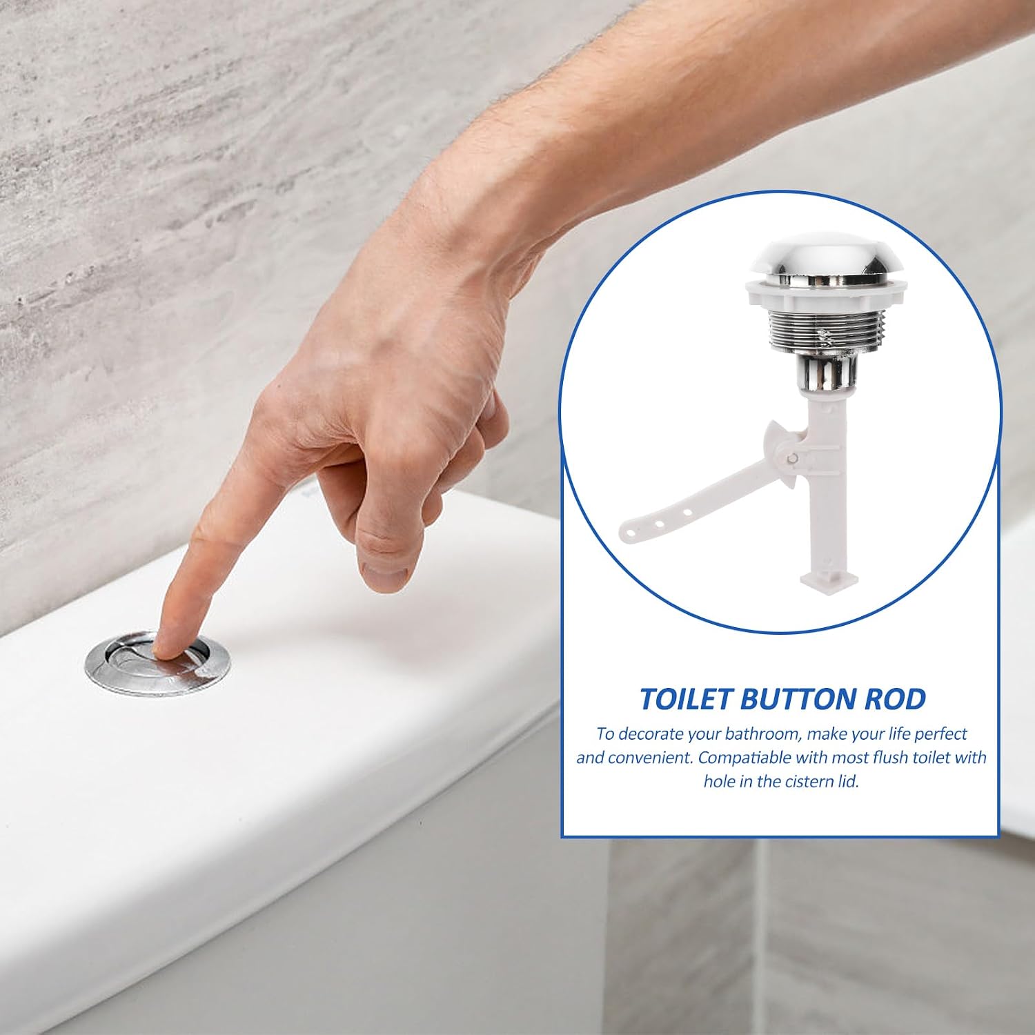 1.5" Toilet Flush Button, Toilet Fill Valve Tank Buttons and Rods Water Control Standard Part Bathroom Water Tank Repair Replacement Kit "