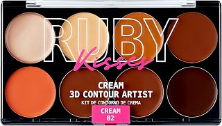 Ruby Kisses Flawless Finish 3D Contour Cream Palette - Lightweight Contouring Foundation, Sculpt & Highlight Cheekbones, Dark Medium (8 Shades)