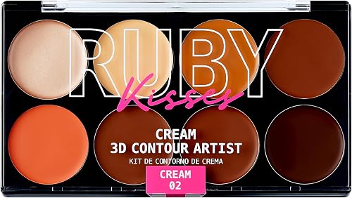 Ruby Kisses Flawless Finish with 3D Contour Cream Makeup Palette – Lightweight, Multi-Palette, Contouring Foundation, Creamy, Sculpt &Highlighting, Define Cheekbones (Dark Medium)
