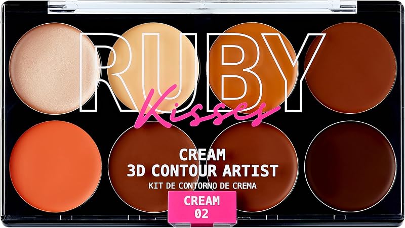 Ruby Kisses Flawless Finish with 3D Contour Cream Makeup Palette – Lightweight, Multi-Palette, Contouring Foundation, Creamy, Sculpt &Highlighting, Define Cheekbones (Dark Medium)