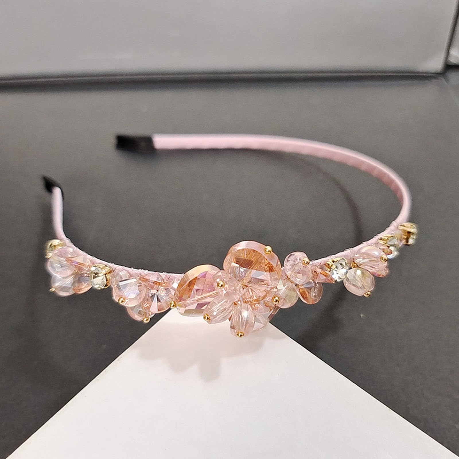 Qiwenr Crystal Headband, Crystal Side Headband, Pink Rhinestone Hair Bands, Great Headpiece for Prom Party - Image 4
