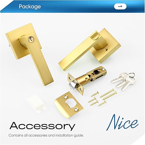 Miniatura 7 de Leydebong Paquete de 2 manijas de entrada doradas con llave igual, manija de puerta de entrada resistente, perillas de puerta interiorexterior con