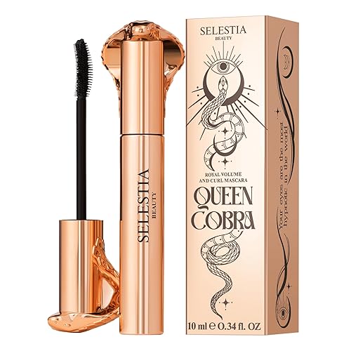 SELESTIA BEAUTY Royal Volume and Curl Mascara Queen Cobra - Mejora las pestañas naturales con volumen y longitud dramáticos - Aplicación suave -