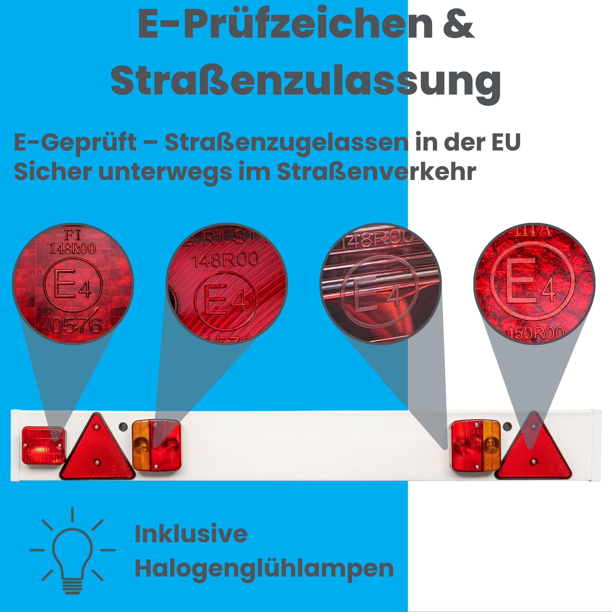 PKW Anhänger Lichtleiste 116x14 cm 12V – 7-poliger Stecker, 6m Kabel, E-Prüfzeichen, Rückleuchten Set mit Nebelschlussleuchte Anhängerbeleuchtung Beleuchtungsbalken