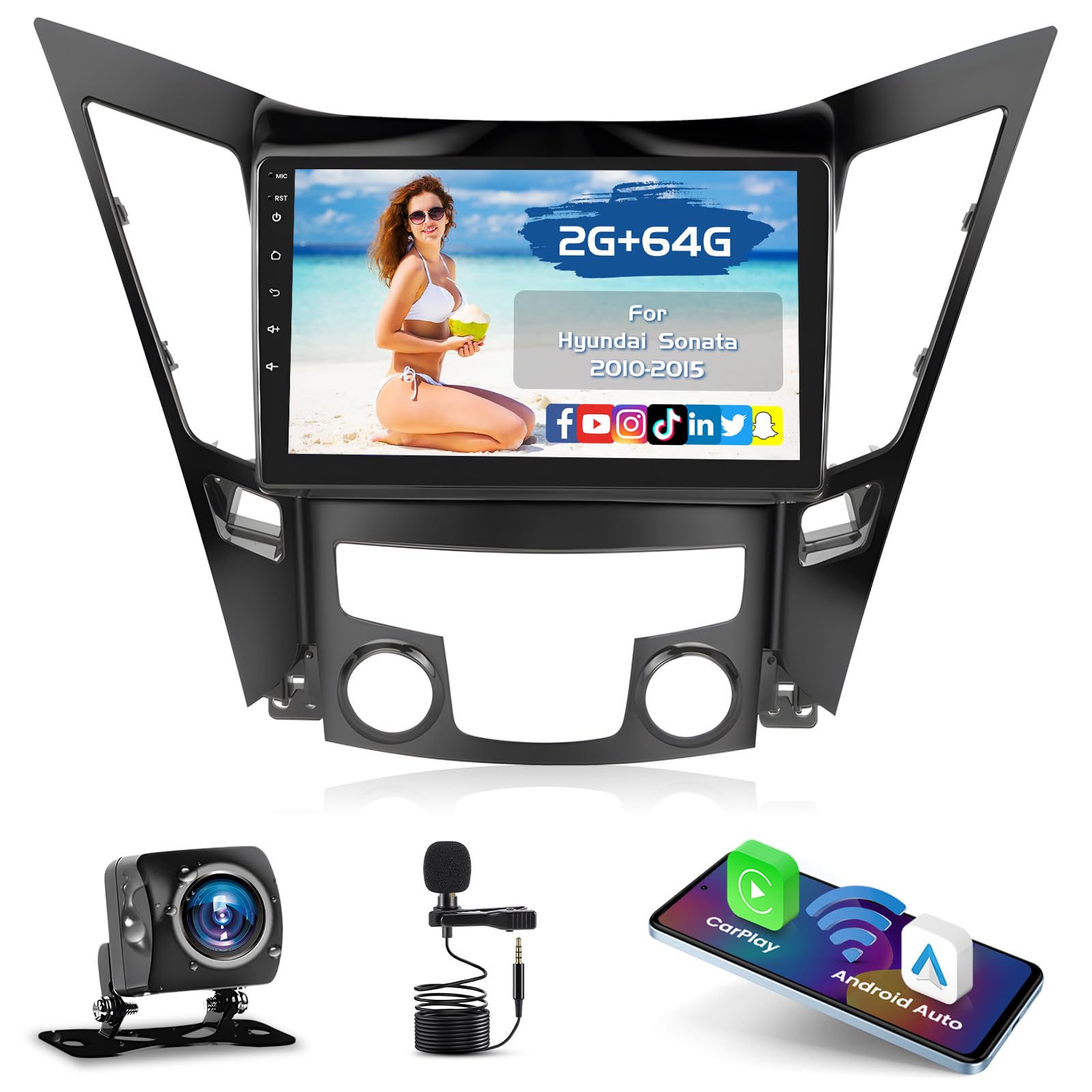 Inefala 2+64G Android 13 CarPlay Car Stereo Radio for Hyundai Sonata 2010-2014, 9'' HD Touch Screen Compatible with Android Auto, AHD Backup Camera, Mirror Link, GPS, WiFi, FM RDS-image-29