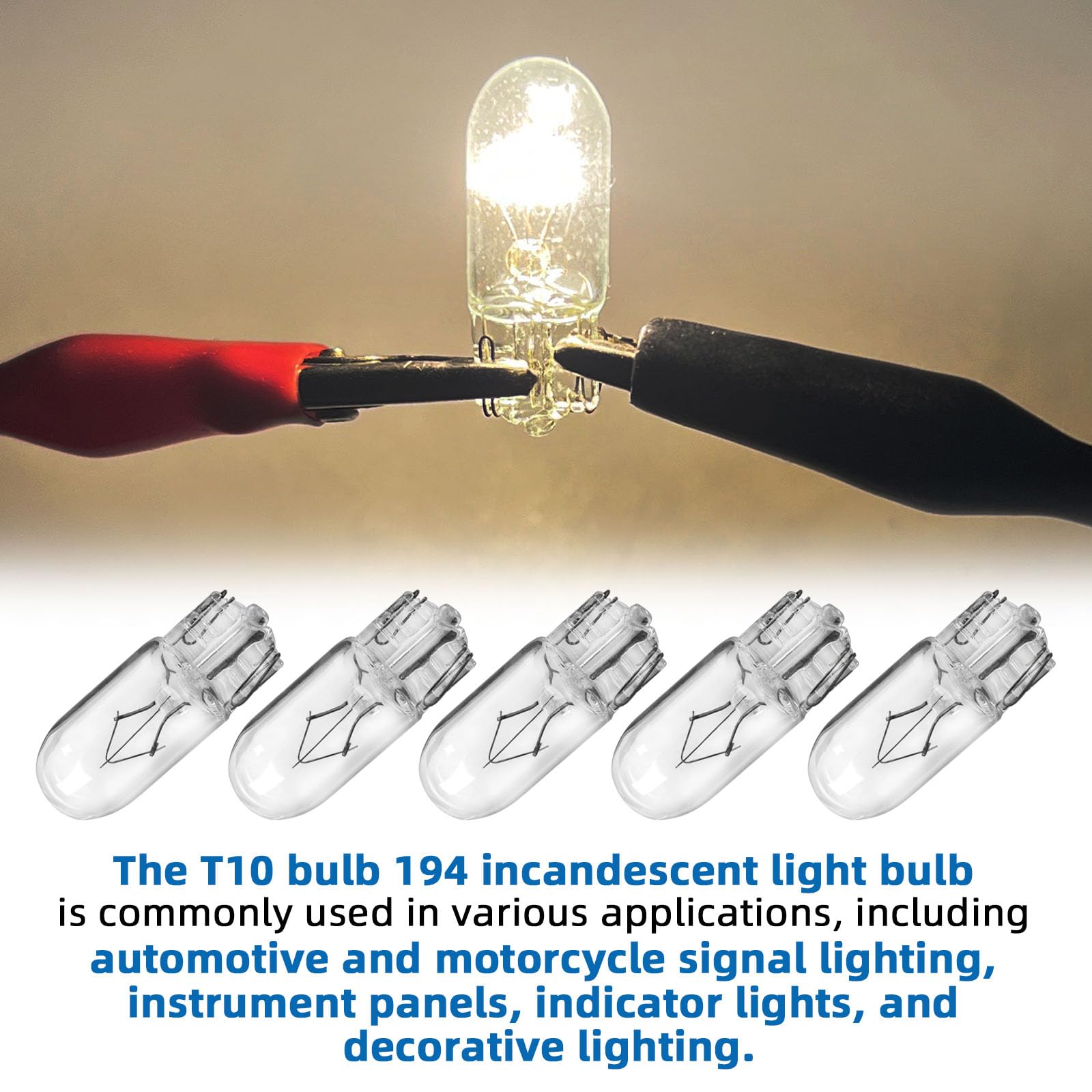 Bombilla incandescente T10 194, de cuña, incandescente, panel de instrumentos, luces de señal para automóviles y motocicletas, paneles de instrumentos (12 V3 W, 100 paquetes)