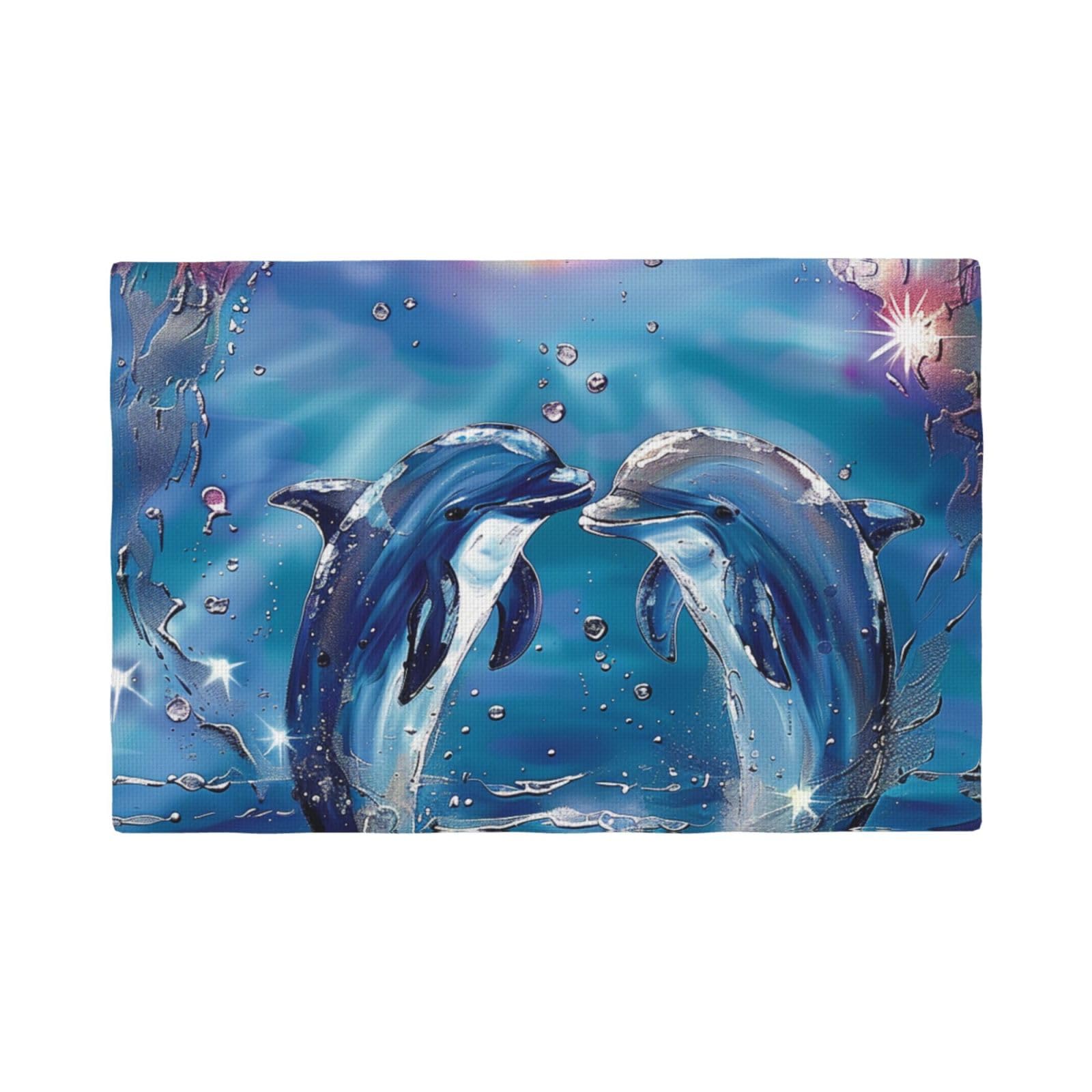 Dolphins in Love Print Placemats Set, Heat Resistant Washable Placemat 12x18in Table Mats for Party Kitchen Dining Table Decoration Indoor Outdoor, Four Pieces