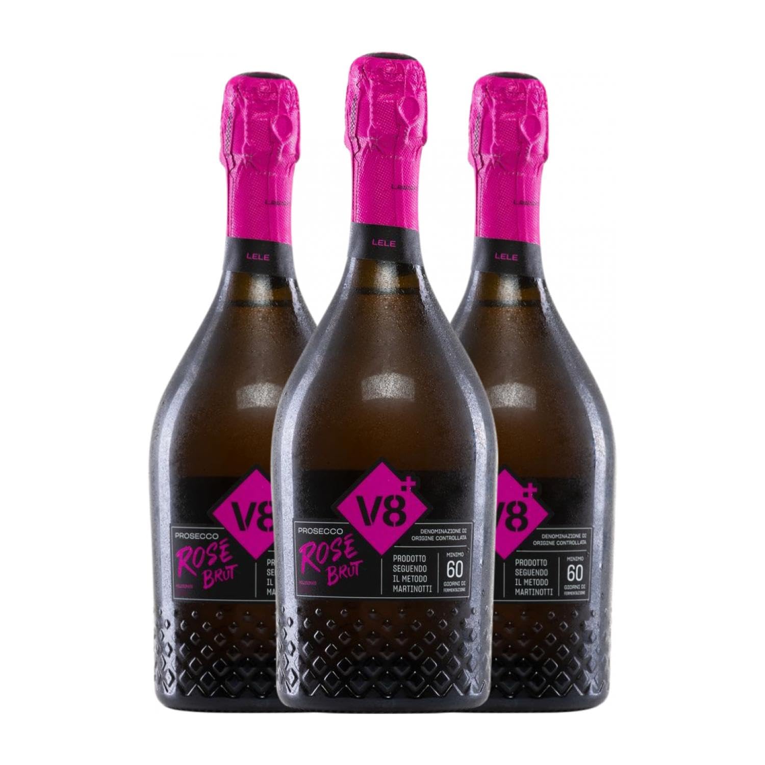 V8 Lele Millesimato Rosé Brut Prosecco 75 cl Espumoso rosado (Caja de 3 Botellas de 75 cl)