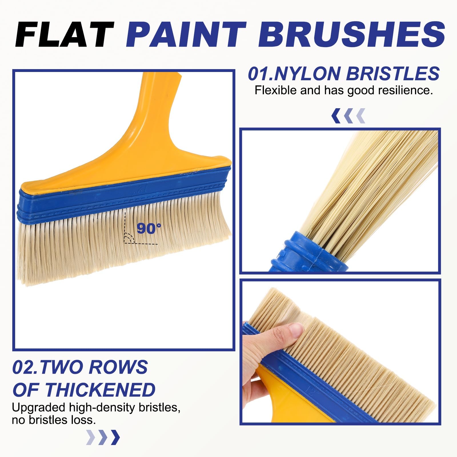 QUARKZMAN 14 Pinceles Pintura 7.5" Planos Sin Desprendimiento Cerdas Nylon con Mango Amarillo Plástico para Pinturas Arte Artesanía Barnices Pegamentos Gesso Paredes Muebles Vallas Terrazas