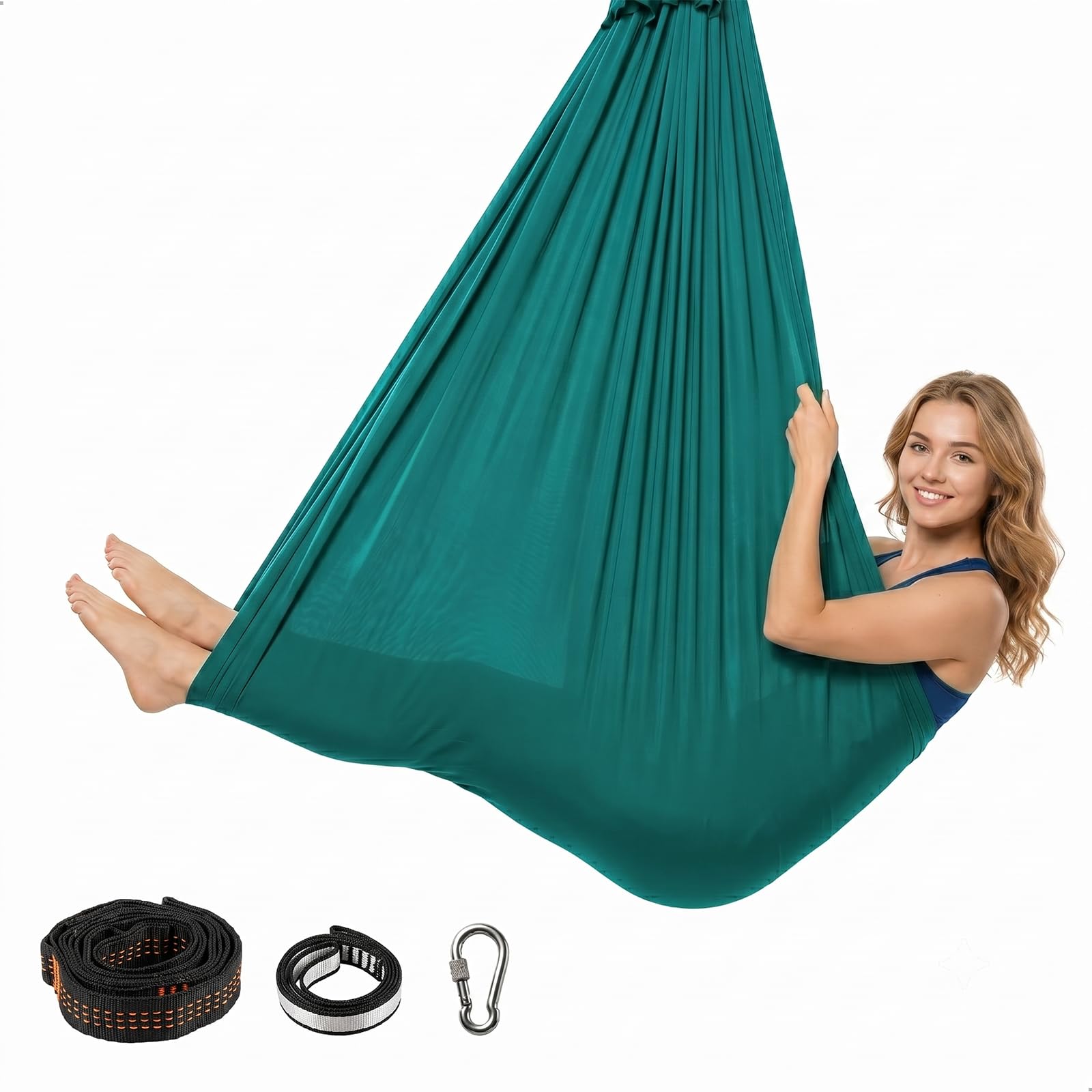 mimzemamz Yoga Swing,Sensory Swing with Carabiner,Mounting Kit & Accessories,Yoga Hammock for Strength & Flexibility Training,Strength Training,Aerial Silks for Indoor Outdoor (Green,150x280 CM)