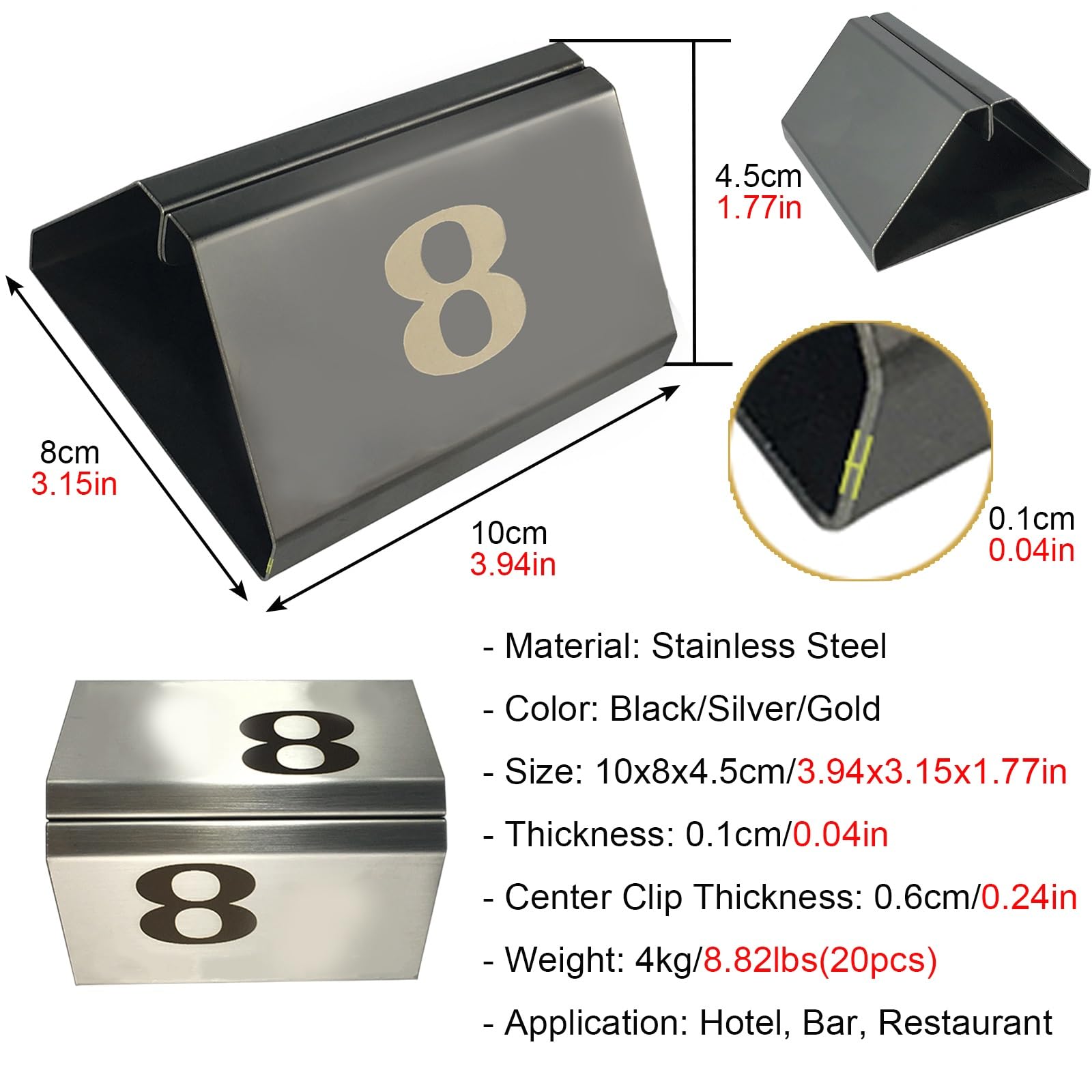 Números de la mesa Carteles De Mesa Multifuncionales 20 50, Doble Cara Soporte Para Tarjetas De Mesa Con Borde Esmerilado Para Centro De Mesa 20 Soportes Para Números De Mesa ( Color : Gold(61-80) , S