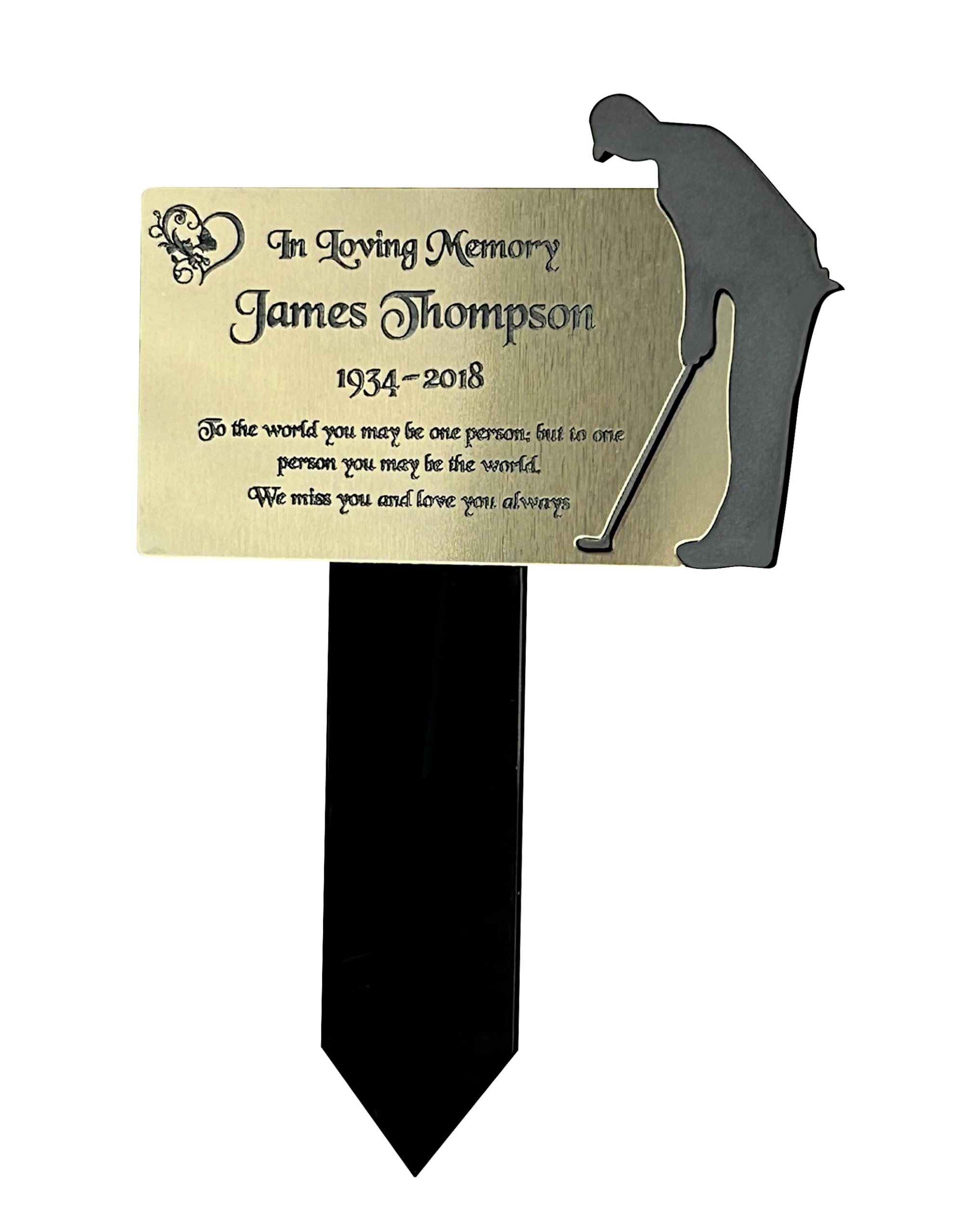Memorial Plaque, Rememberance Plaques, Golf, Pets, Dog, Cat, Grave Garden Marker Spike Graveside