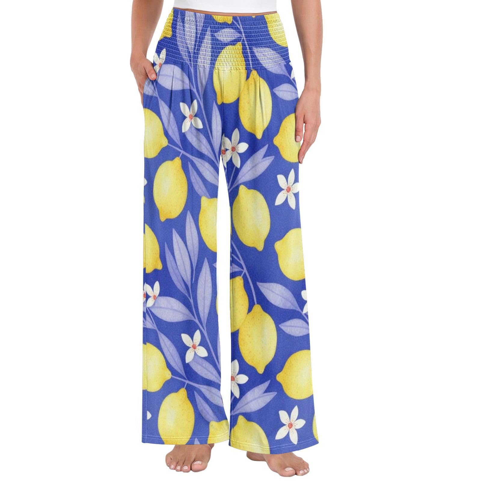 Lemon Floral - Pantalones de descanso para mujer, ligeros, con tacto modal