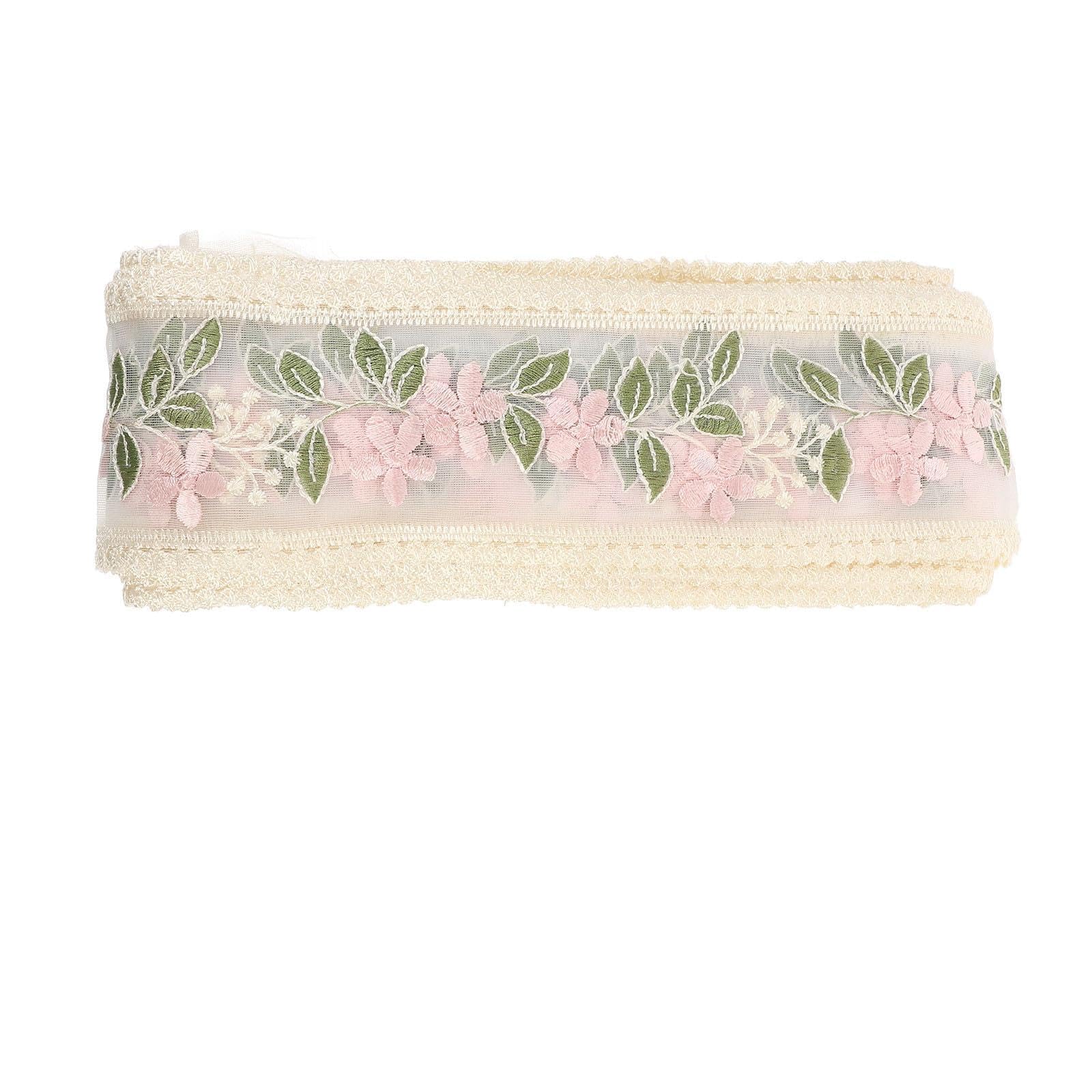Encaje Bordado Floral Adorno para Costura 15 Yardas de Algodón | Ribete para Prendas y Manteles, Uso en Manualidades y Fiestas, Patrón de Flores